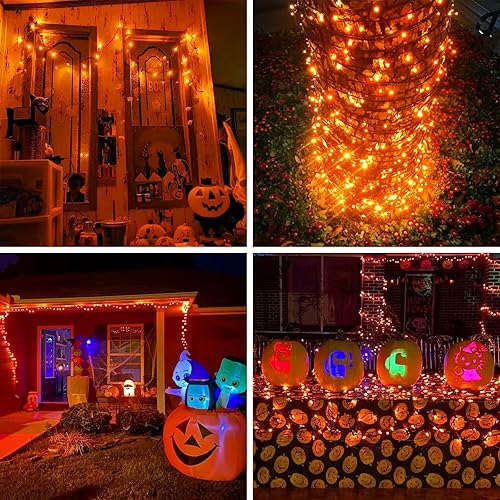 Miniatura 7 de 1 paquete de 1 paquete de luces solares de Navidad multicolor de 180 pies, 500 LED, color blanco cálido, tira de luces solares para exteriores,