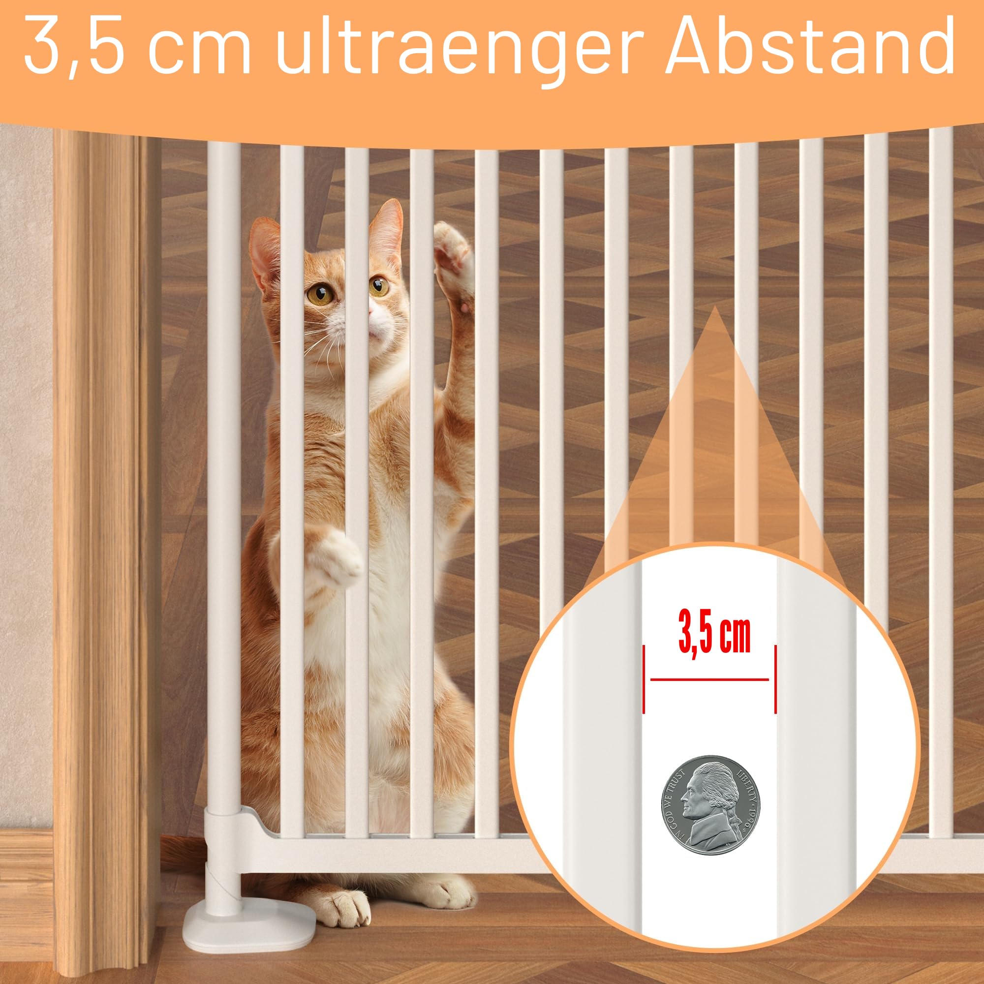 180,3 cm Extra Hohes Katzengitter Tür, 86-90 cm Breites Katzenschutzgitter, 3,4 cm Extra Schmaler Spalt, Automatisches Schließen, Kein Bohren, Doppelte Haustiertür für Türen, Küche