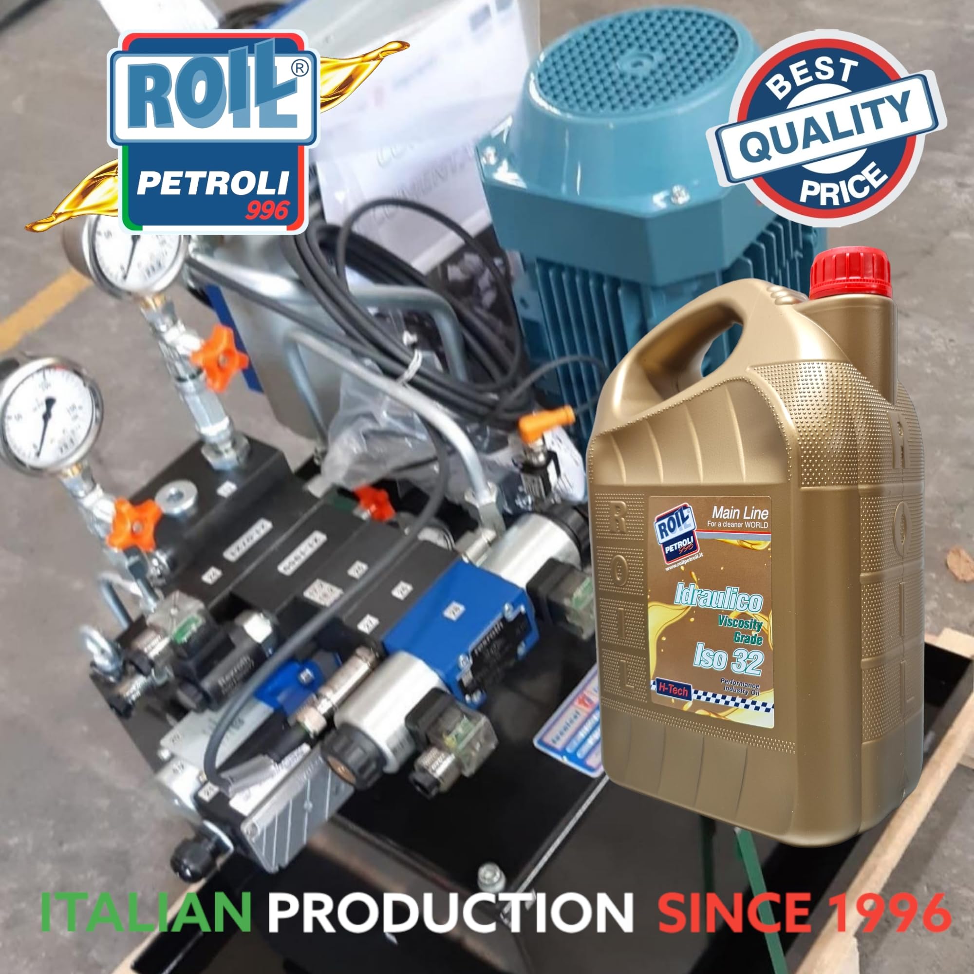 5 Litri di Roil Olio idraulico VG ISO 32 "NUOVA FORMULA CON POLIMERO ELASTOMERO" con più elasticità e durata delle parti in gomma, antischiuma e antiusura per sistemi oleodinamici e idrostatici