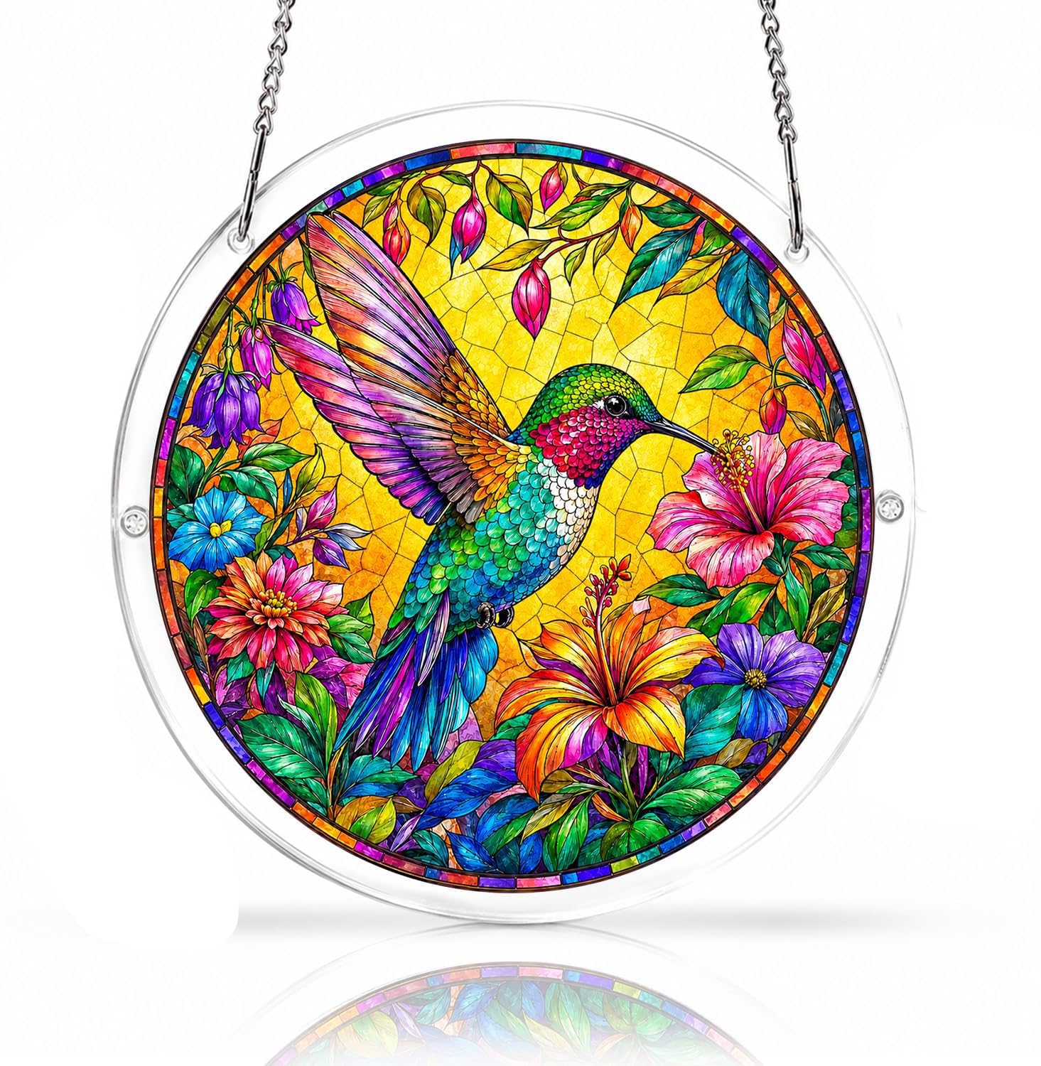 Flowers Hummingbird Acrylic Jigsaw Puzzles Suncatcher, 8.2 Inch Window Hanging Suncatcher Acrylic Puzzle, DIY Home Decor Art Gift