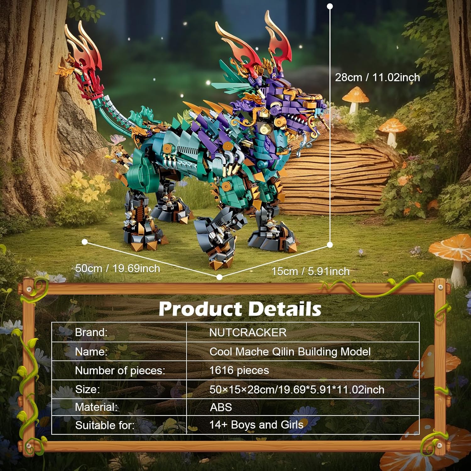 NUTCRACKER Mechanical Kirin Animals Building Block Sets, Unicorns Toy Building Set, Home Office Collectible Display Model Kit Represents Good Luck, Easter Birthday Gift for Adult（1616 Pieces）