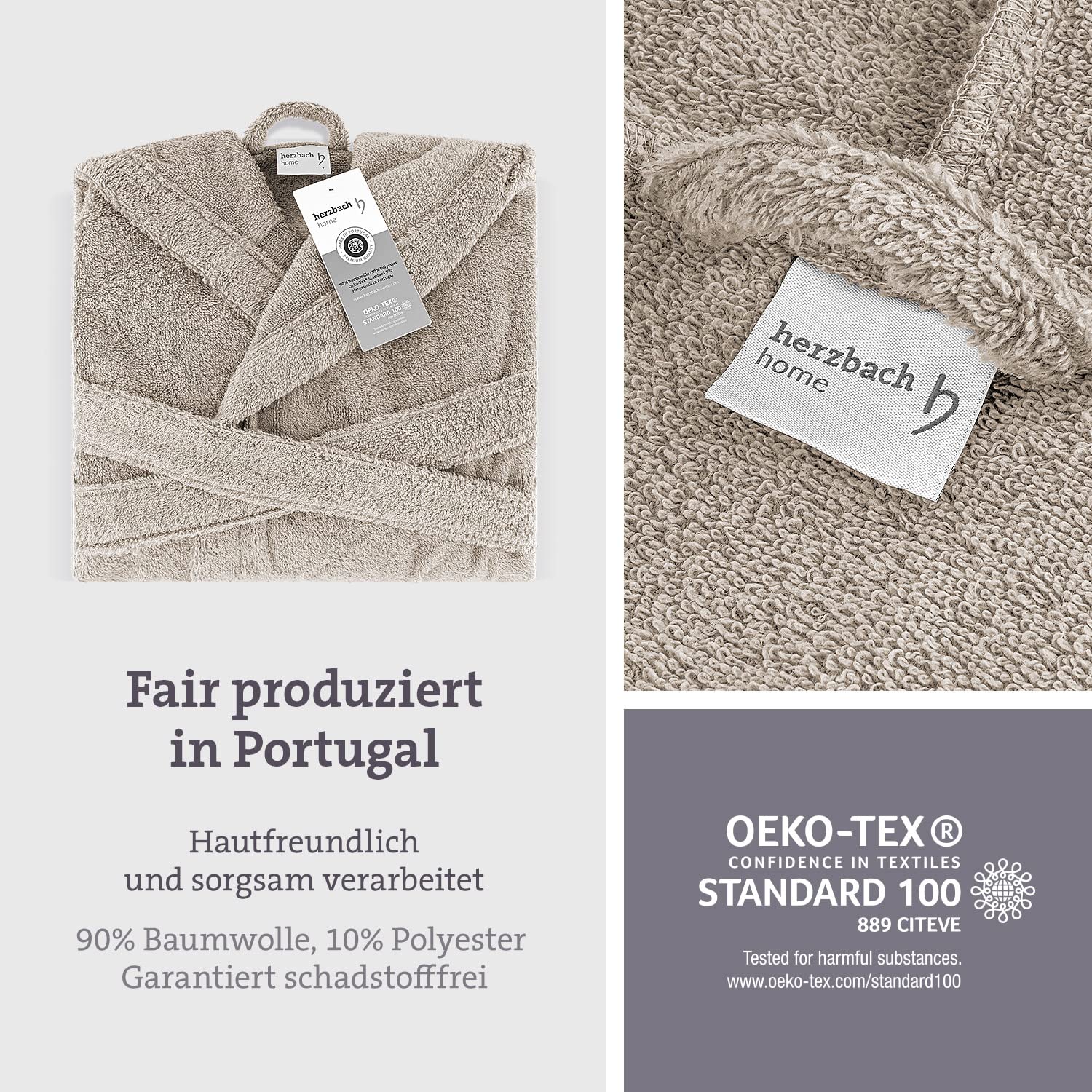 Herzbach Home Bademantel Herren Kapuze Baumwolle Frottee lang