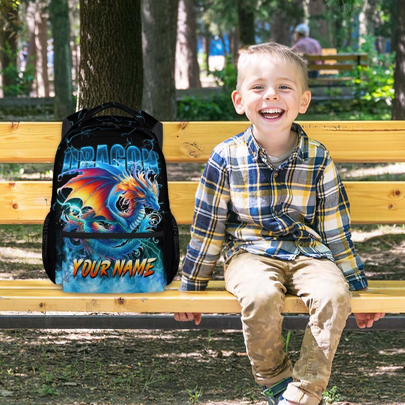 CUSPCOD School Backpack, Dragon Backpacks for Boys, Personalized Girls Bookbag for Primary, 17 Inch Custom Toddler Bookbags with Name