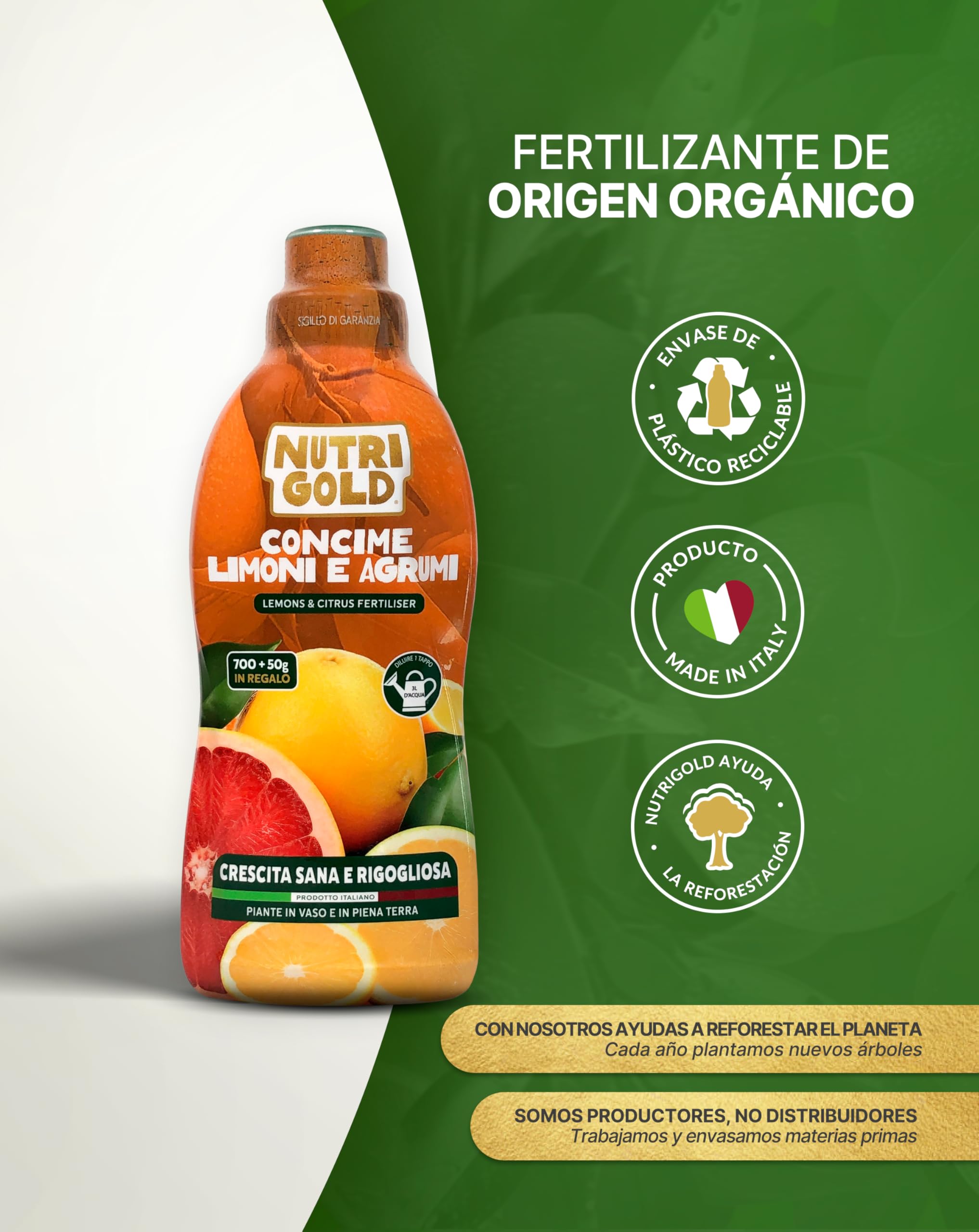 NutriGold® fertilizante Cítricos | Abono para Limones, Naranjas, Mandarinas y Pomelos - Rico en NPK - Para Cítricos en Tierra o Maceta - 700g + 50g Gratis