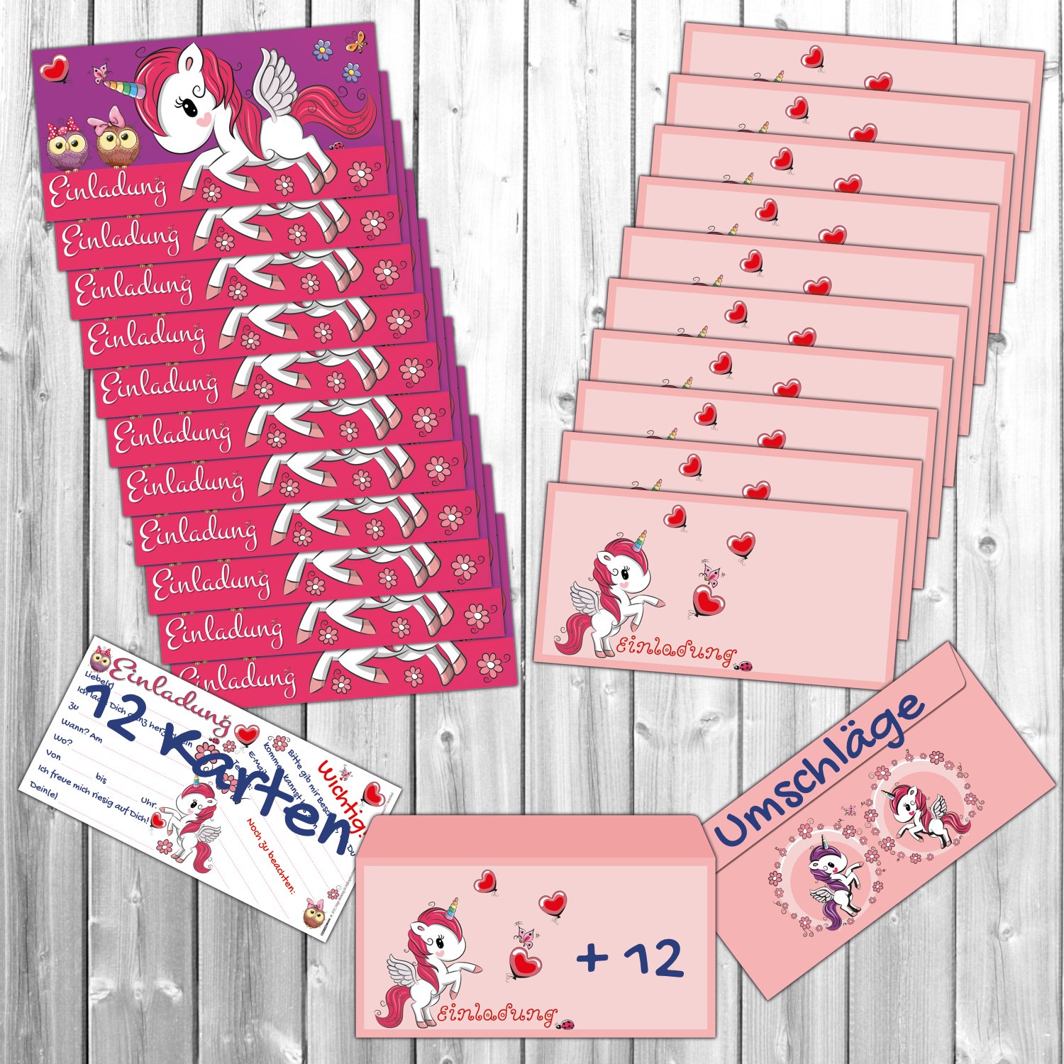 CraftWerk Einhorn Einladungskarten – 12er Set Für Kindergeburtstag & Mottoparty – 14 X 11,5 Cm