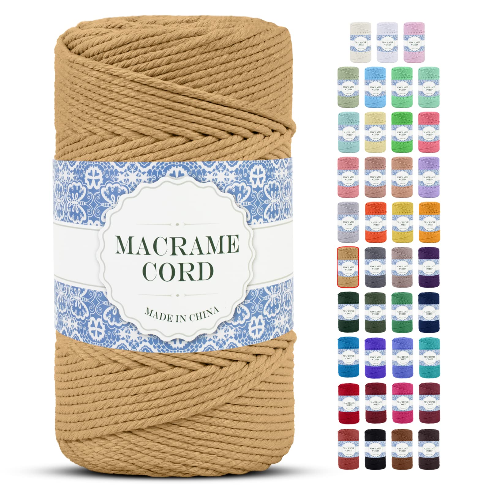 Uiopa Corde Macramé 4mm x 200m Fil Macrame Coton Naturelle 4 Brins Ficelle Macramé Corde, Cordelette 4mm pour Tressée DIY, Plante Suspendue, Rideau, Décorations Murale Boheme (Café)
