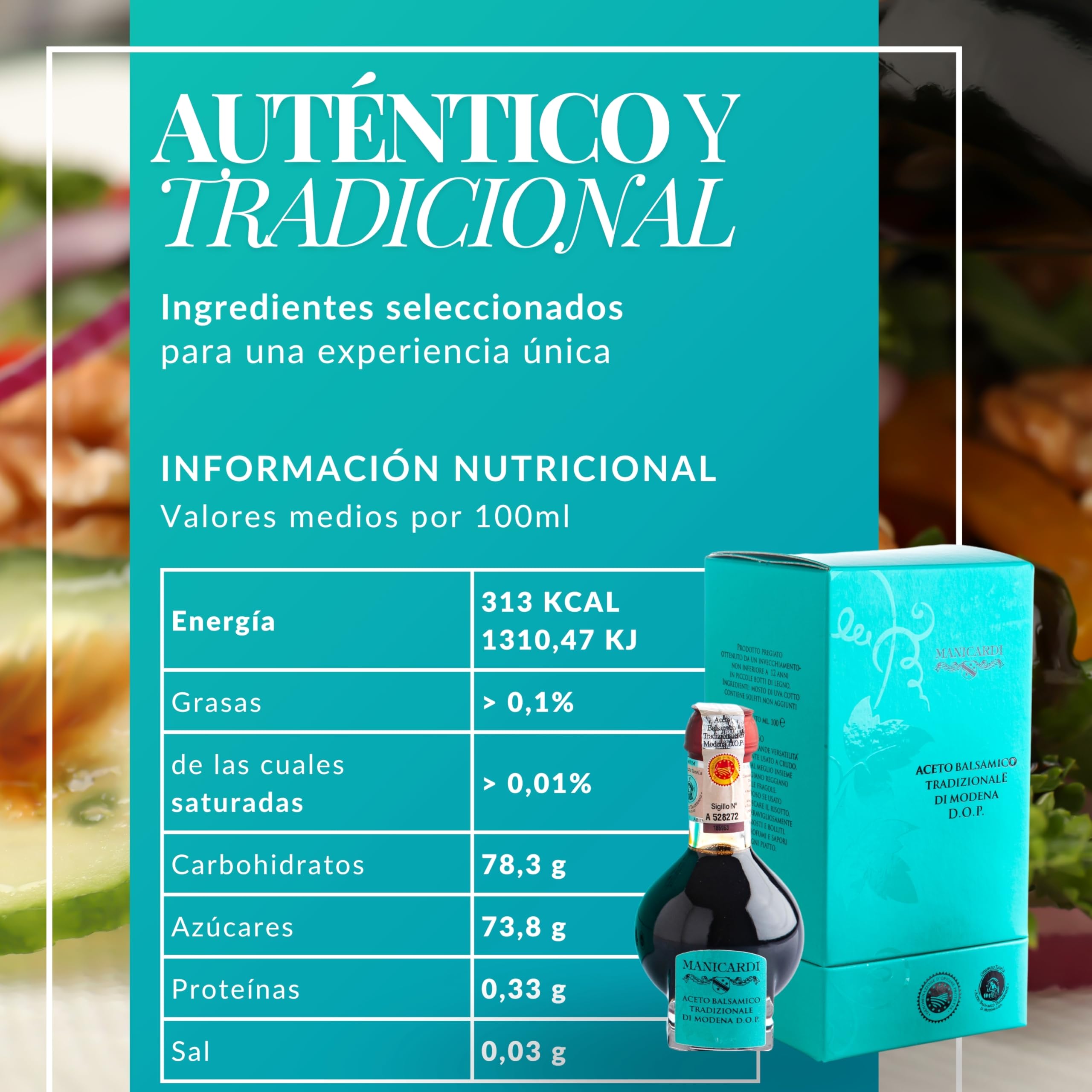 MANICARDI Vinagre Balsámico Tradicional de Módena DOP Afinado - Envejecido 12 Años - Perfecto para snacks, pasta, verduras, aliños para ensalada y carne - Producto en Italia, 100 ml