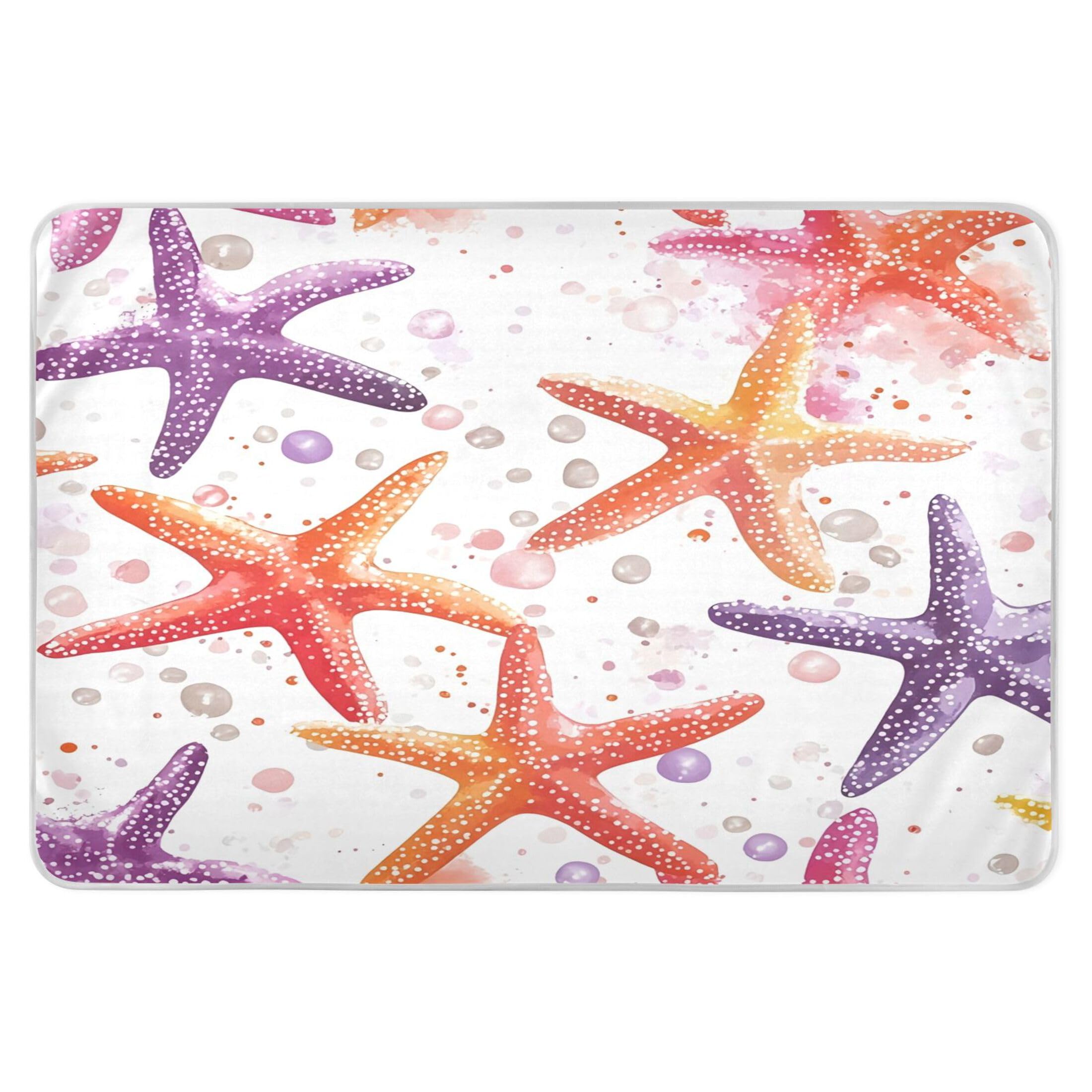 Takiito Watercolor Starfish Bed Pad Reusable Bed Underpad Washable Waterproof Leak-Proof Quick Dry Incontinence Pee Pad for Toddlers Kids Adults Pets 34x52 in
