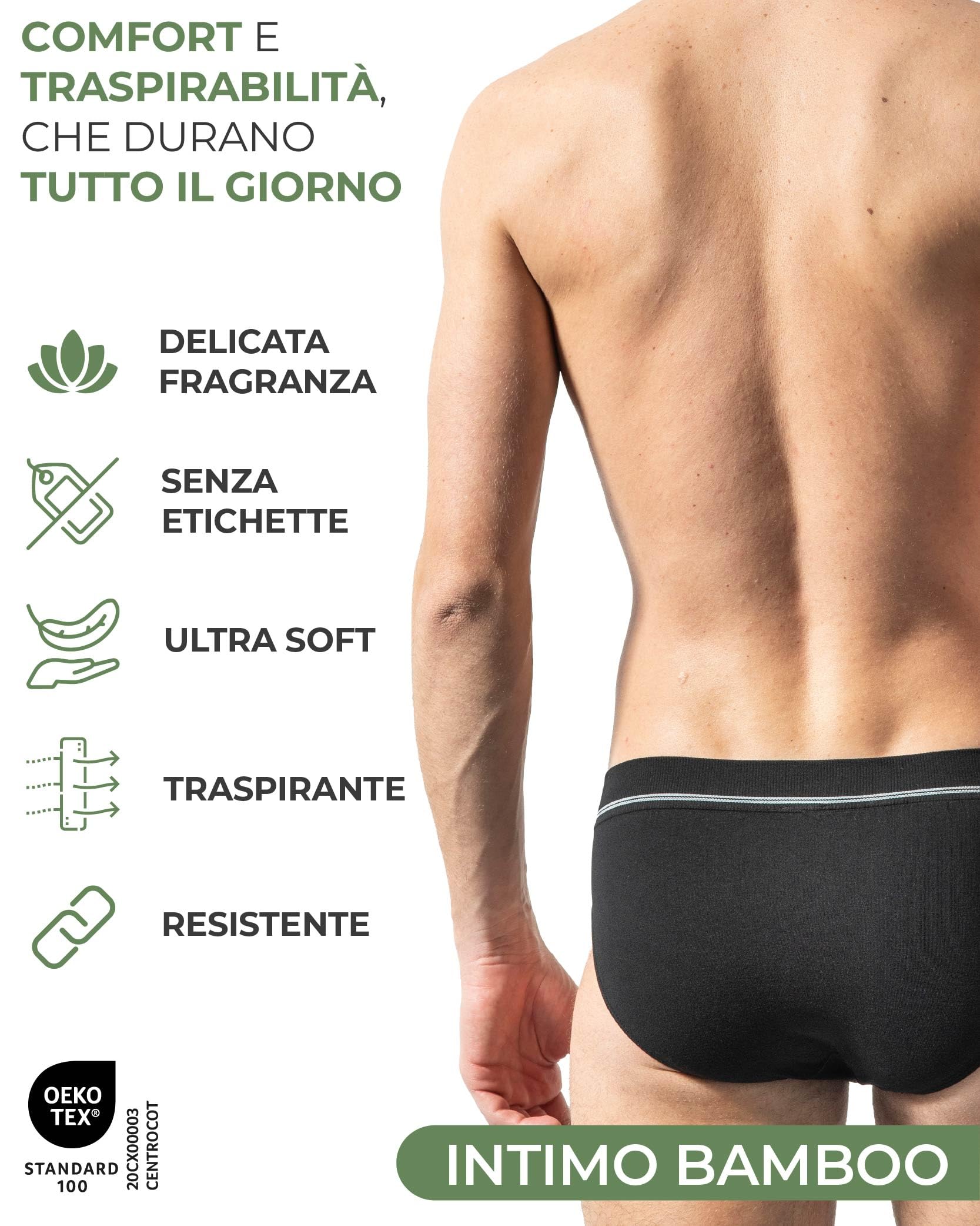 Risalti Slip Uomo Bamboo 3 pz – Mutande Uomo Senza Cuciture ed Etichette, Slip Intimo Comodo e Traspirante più Morbido del Cotone – Made in Italy