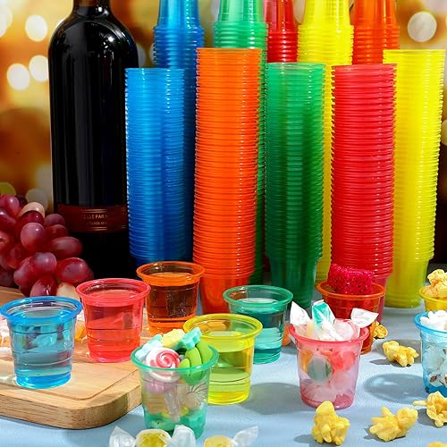 Miniatura 3 de Nuanchu 1500 vasos de chupito de plástico neón de 1 onza, vasos desechables a granel para vino, condimentos, salsa, chupitos y más, para Año Nuevo,