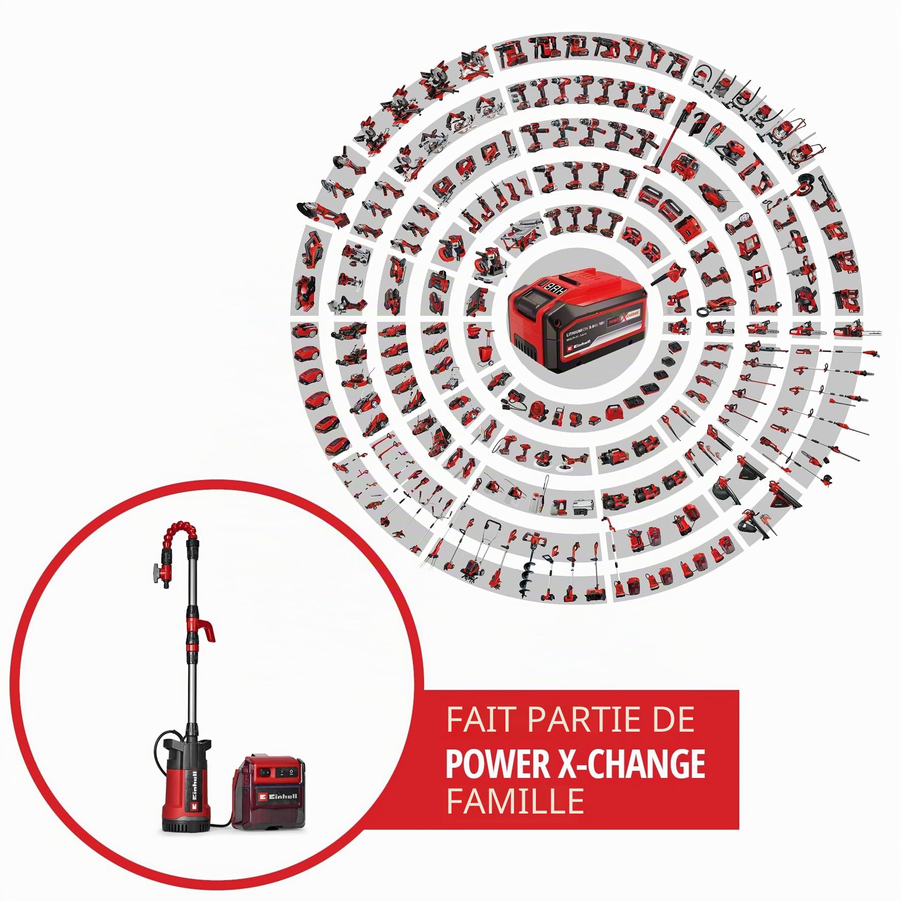Einhell Pompe à eau claire 2en1 sans fil GE-PP 36 RB-A Li | PXC | 36 V | 3 bar | débit 4500 l/h | hauteur 30 m | pompe 2-en-1 | col de cygne | sans batterie