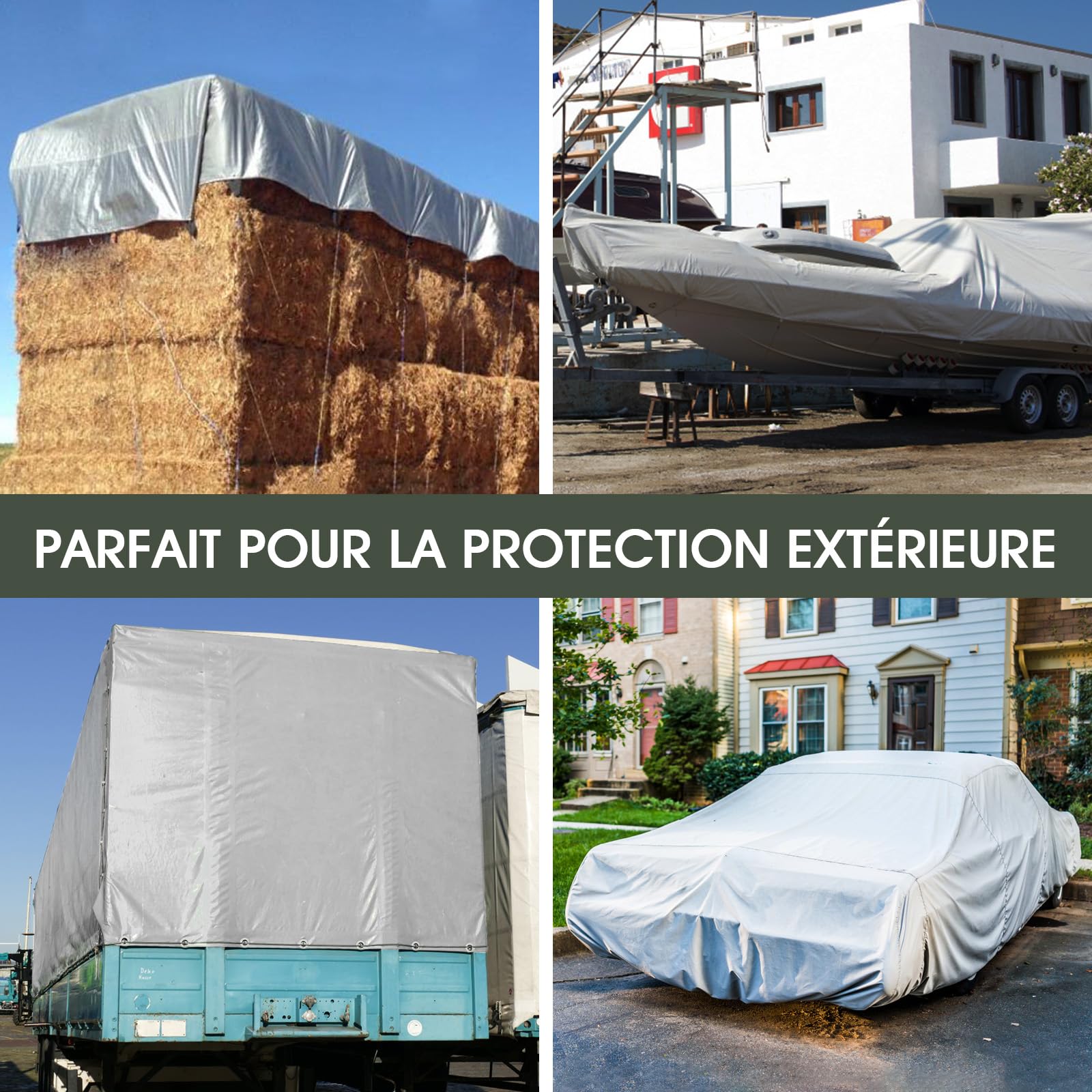 SHANNA Bâche de Protection Exterieur avec Oeillets, 2x3m 180 g/m² PE Bâche Voiture Piscine, Imperméable Résistante aux Déchirures UV Intempéries, Bâches Multiusage pour Meubles de Jardin, Vert Argenté