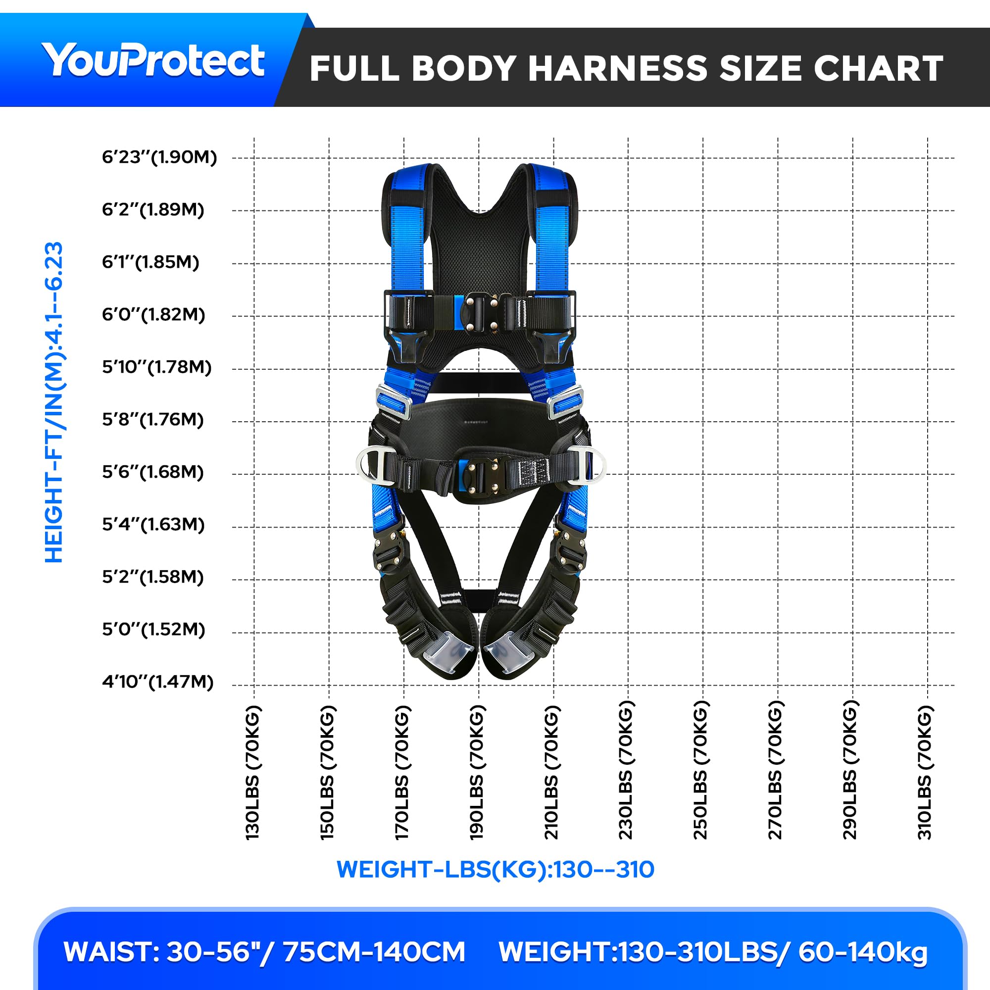 Kit de arnés de seguridad ajustable, protección de cintura gruesa, utilizado para operaciones de gran altitud