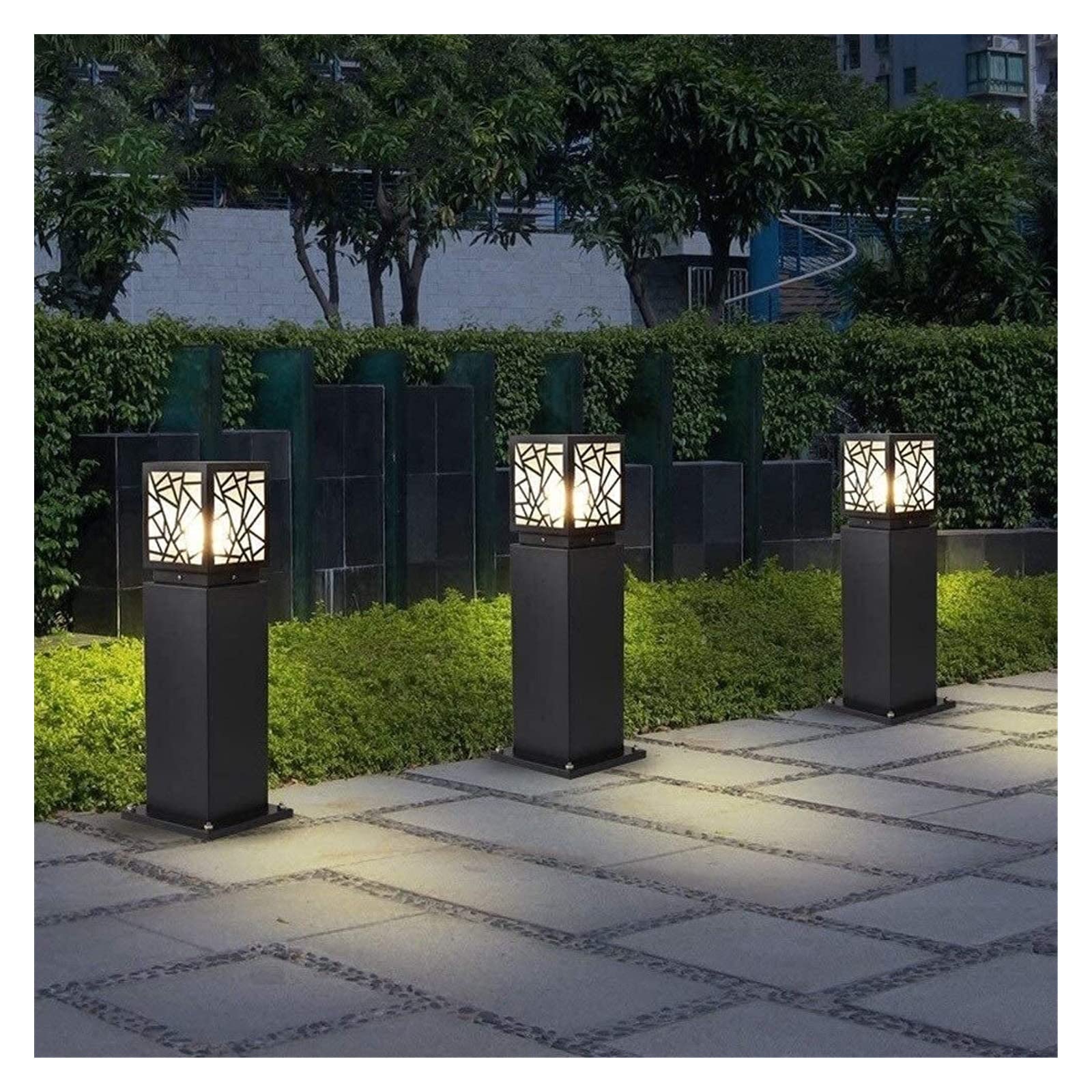 Lampada da cortile Lampada da tavolo ad alta luce per prato inglese Lampada da tavolo per prato quadrato Lampada da giardino in alluminio Lampada da esterno a pilastro Lanterna da cortile in vetro