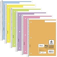 Mead Spiral Notebooks 6 Pack, 1 Subject Wide Ruled, 70 Sheets, Pastel Colors, Perforated 3-Hole Punched (930050-ECM)