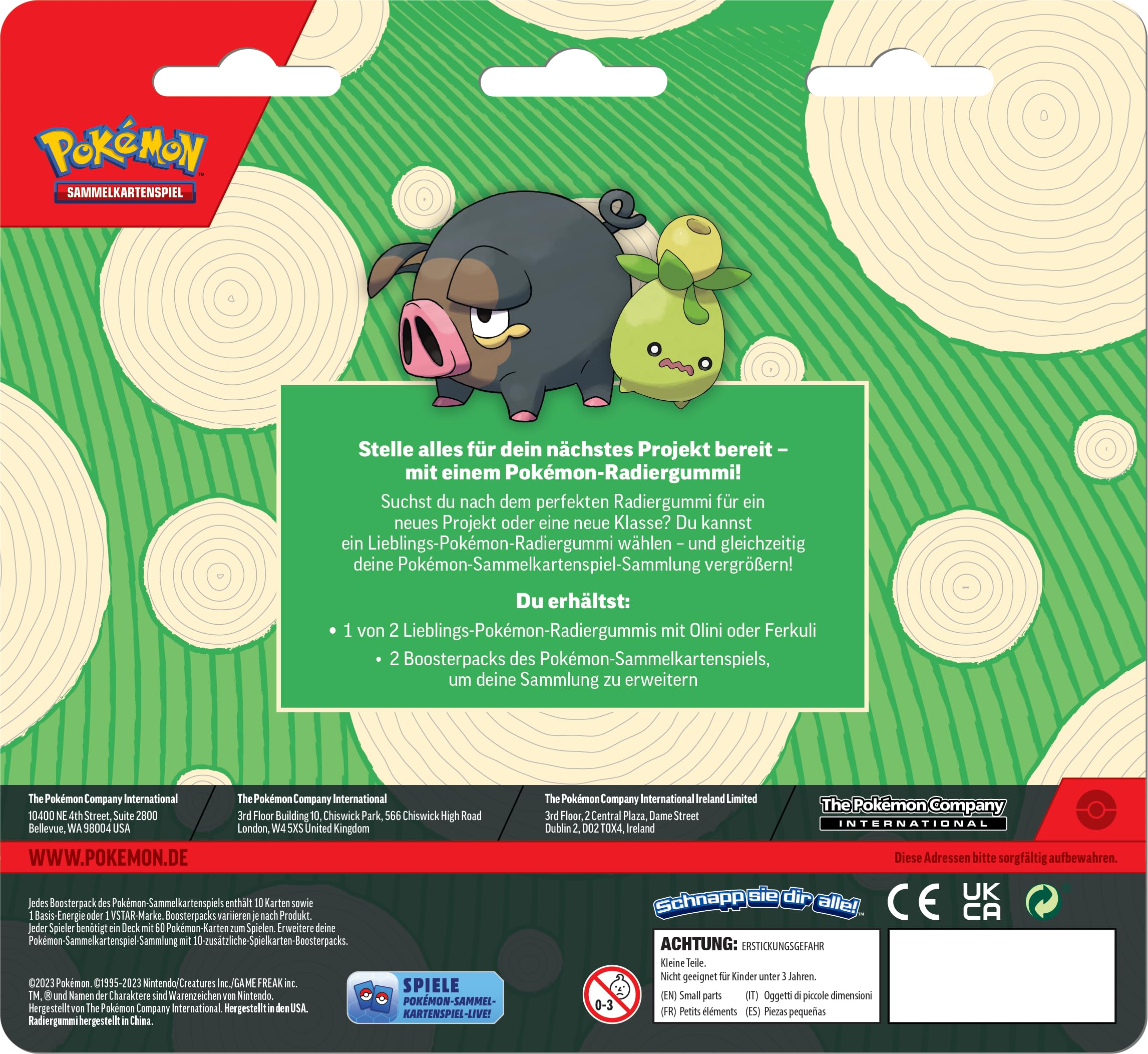 Pokémon - Gra karciana kolekcjonerska: gumka do mazania na początek roku szkolnego – Olini (1 gumka do ścierania i 2 pakiety wzmacniające)