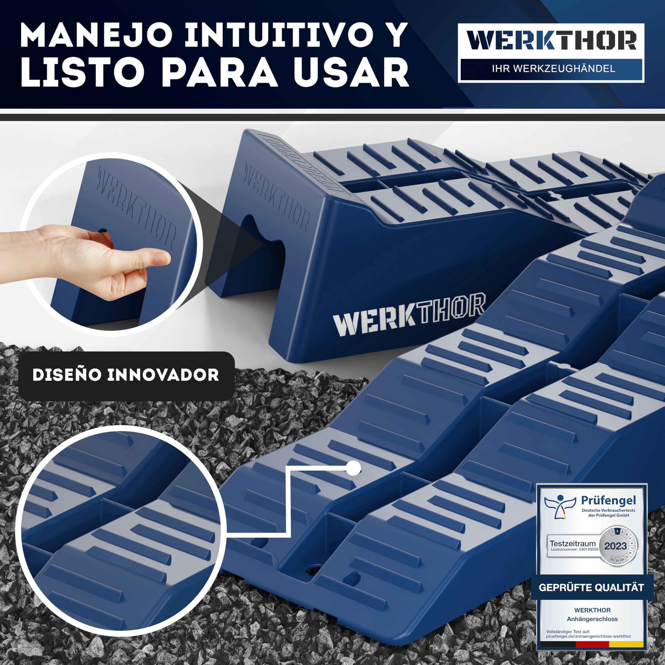 WERKTHOR Cuñas para autocaravanas (azules) [juego de 2] | Cuñas estables para caravanas y autocaravanas <5t | Nivelación segura y diseño robusto para cualquier superficie