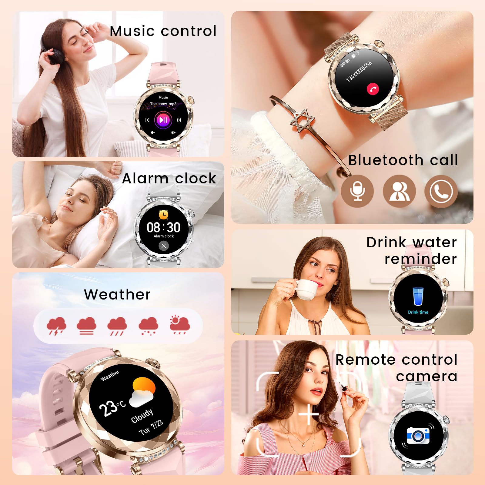 AURORA Smartwatch damski z funkcją telefonu (Różane złoto)
