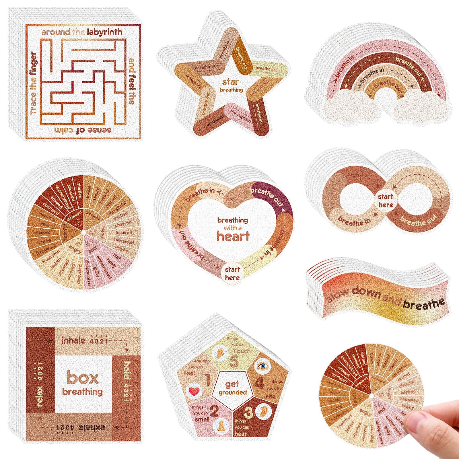 Libima 72 Pieces Anxiety Sensory Stickers Textured Stickers Fidget Mindfulness Sticker School Counselor Supplies Adult Sensory Items Anxiety Relief, 9