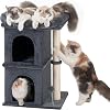 61cm Cat Tree Tower For Large Adult Cats, 48 40cm Big Window Perch Bed, 2 Cat Condos House for Indoor Kittens, Natural Sisal Scratching Post, Dark Gray