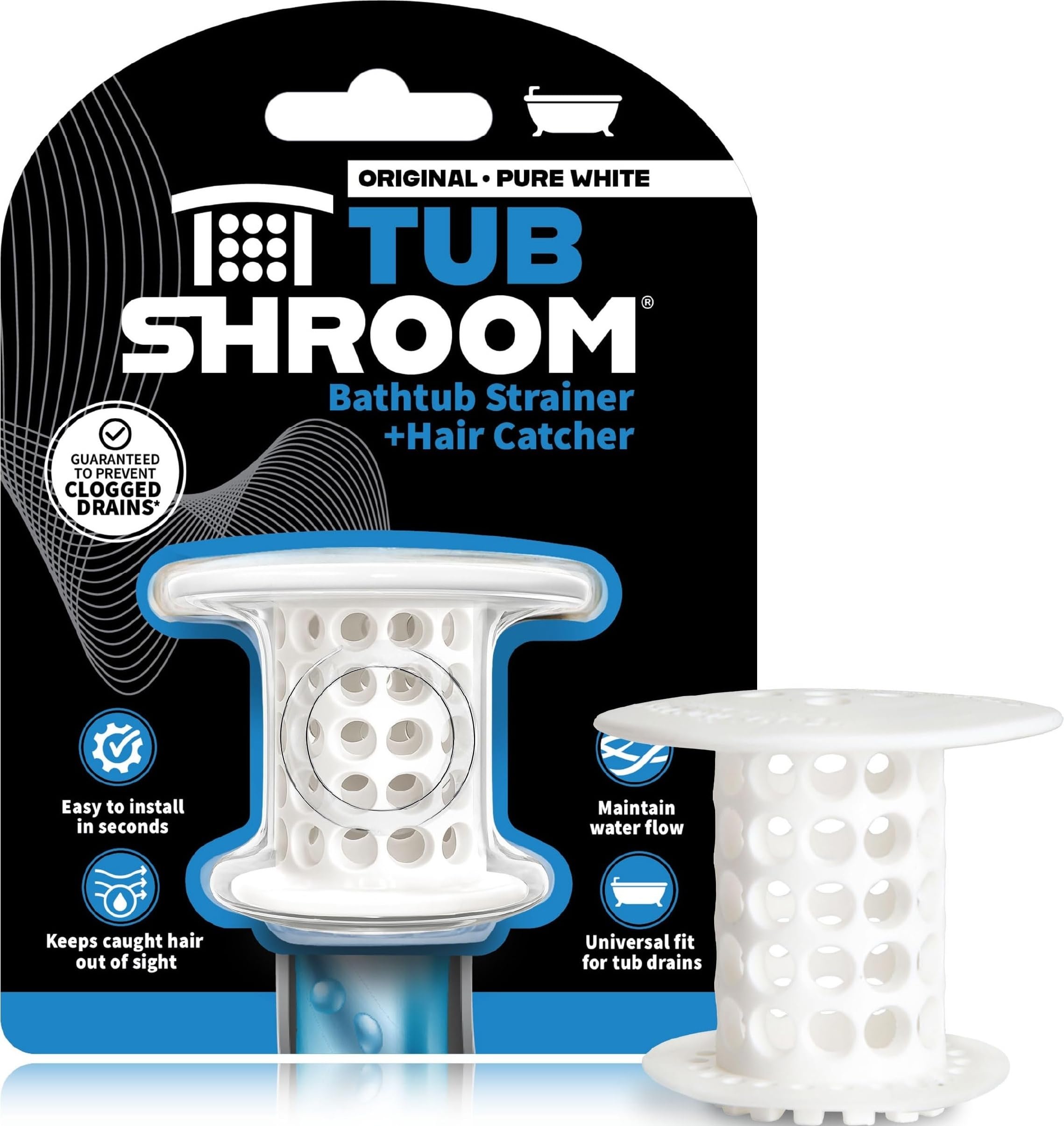 TubShroom The Revolutionary Tub Drain Protector Hair Catcher Strainer Snare, White