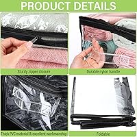 Vista 3 de Windyun Paquete de 16 bolsas de almacenamiento transparentes con cremallera y asa para ropa, manta de plástico resistente, bolsas de mudanza