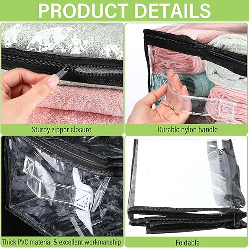Miniatura 3 de Paquete de 16 bolsas de almacenamiento de vinilo transparente con cremallera y asa de 16 x 12 x 8 pulgadas, manta, ropa, suéter, almohada, juguetes,