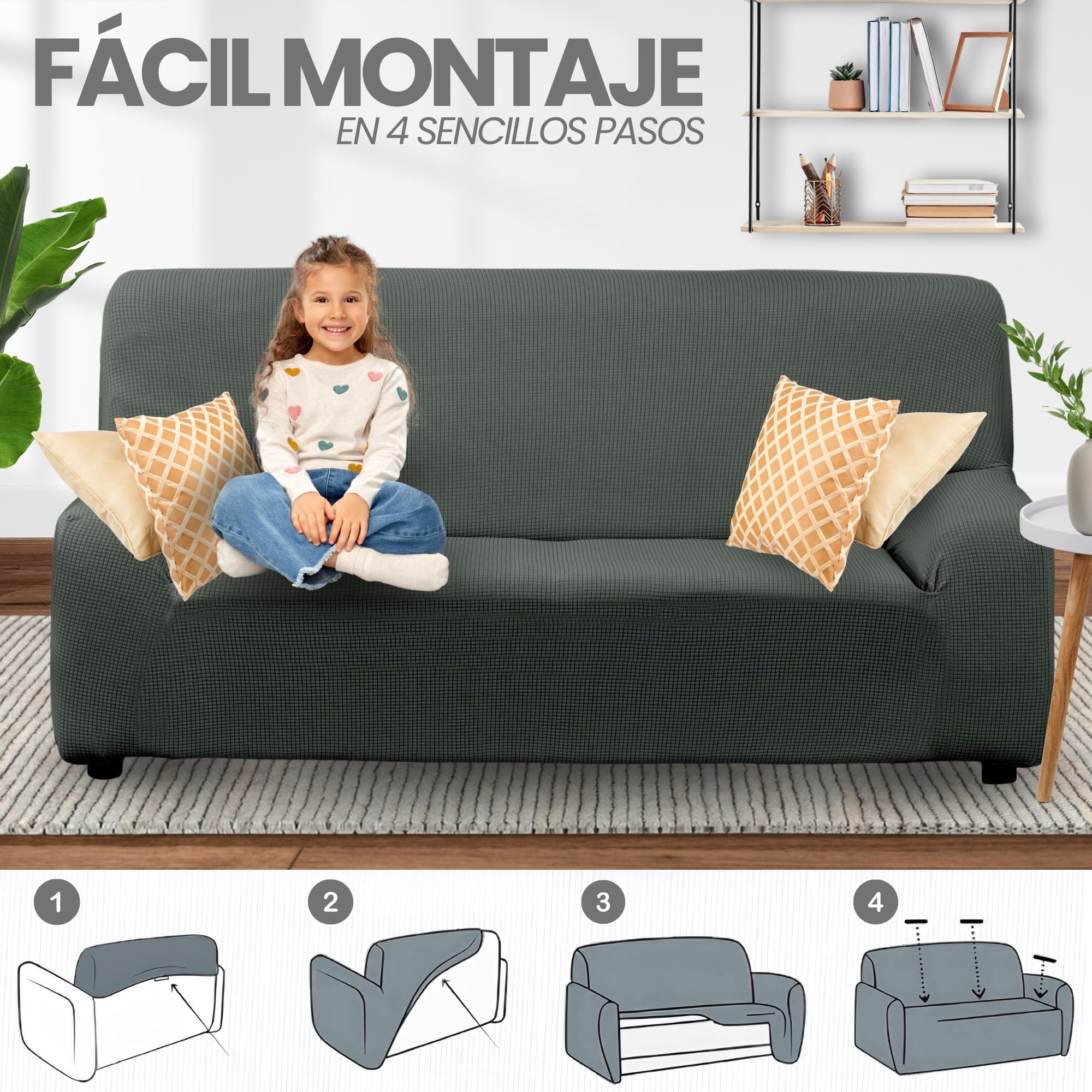 LAN&LAN - Funda Sofa, 2 plazas, Funda Sofá Elástico y Ajustable, Funda de Sofa Cómoda y Lavable, Cubre Sofá Que Previene Manchas de Niños y Pelos de Mascotas (Gris Plata)