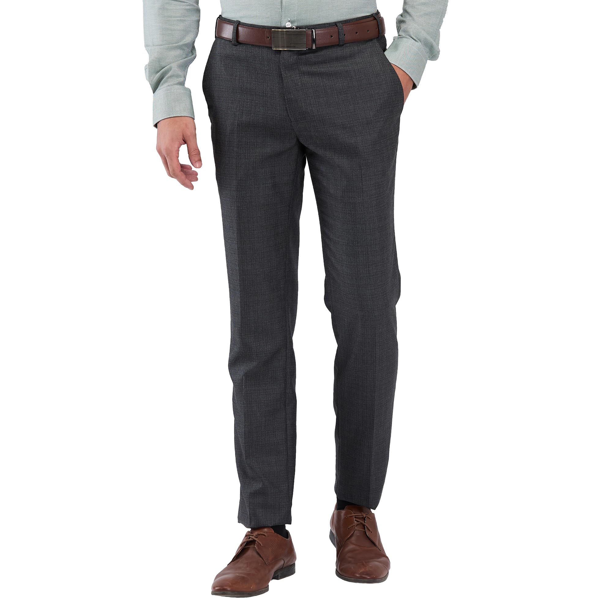 raymond Men's Slim Fit Mid Rise Structure Pattern Poly Viscose Blend Flat Front Formal Trouser-picture-35