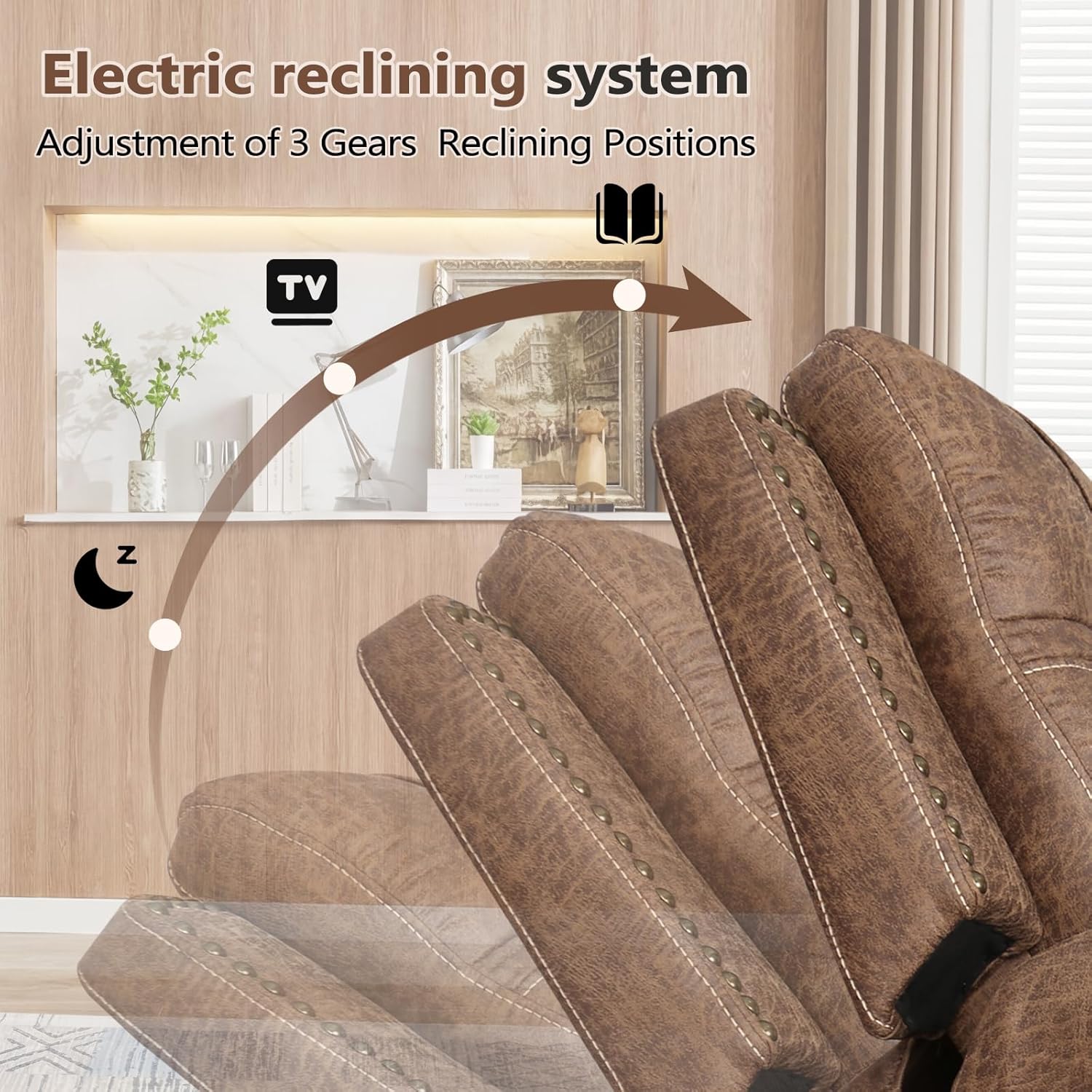 ANJ Electric Power Recliner Chair Set of 2 for Living Room Seating, Oversized Faux Leather Power Reclining Sofas with USB Ports, Matching Recliners for Couples or Family Room, Nut Brown