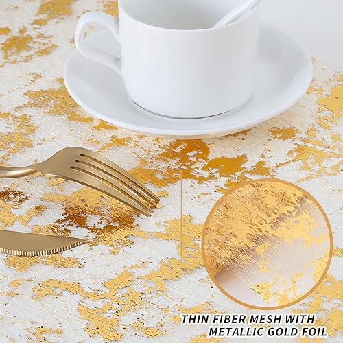 Miniatura 2 de Camino dorado para mesa, rollo de camino de mesa de malla fina metálica de lentejuelas de 11 x 108 pulgadas, camino de mesa dorado fácil de cortar