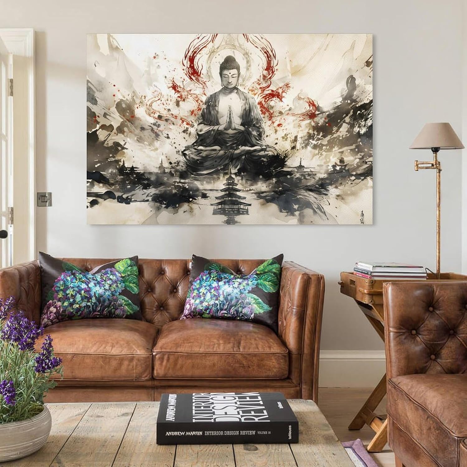 [Fan-Er Wall Art]A Buddha Statue Meditating With Dragon Elements The Style Of Chinese Ink Painting Modern Home Artworks Livingroom Bedroom Bathroom Office Decor Poster Canvas Prints Gift2 Wall Art Pos