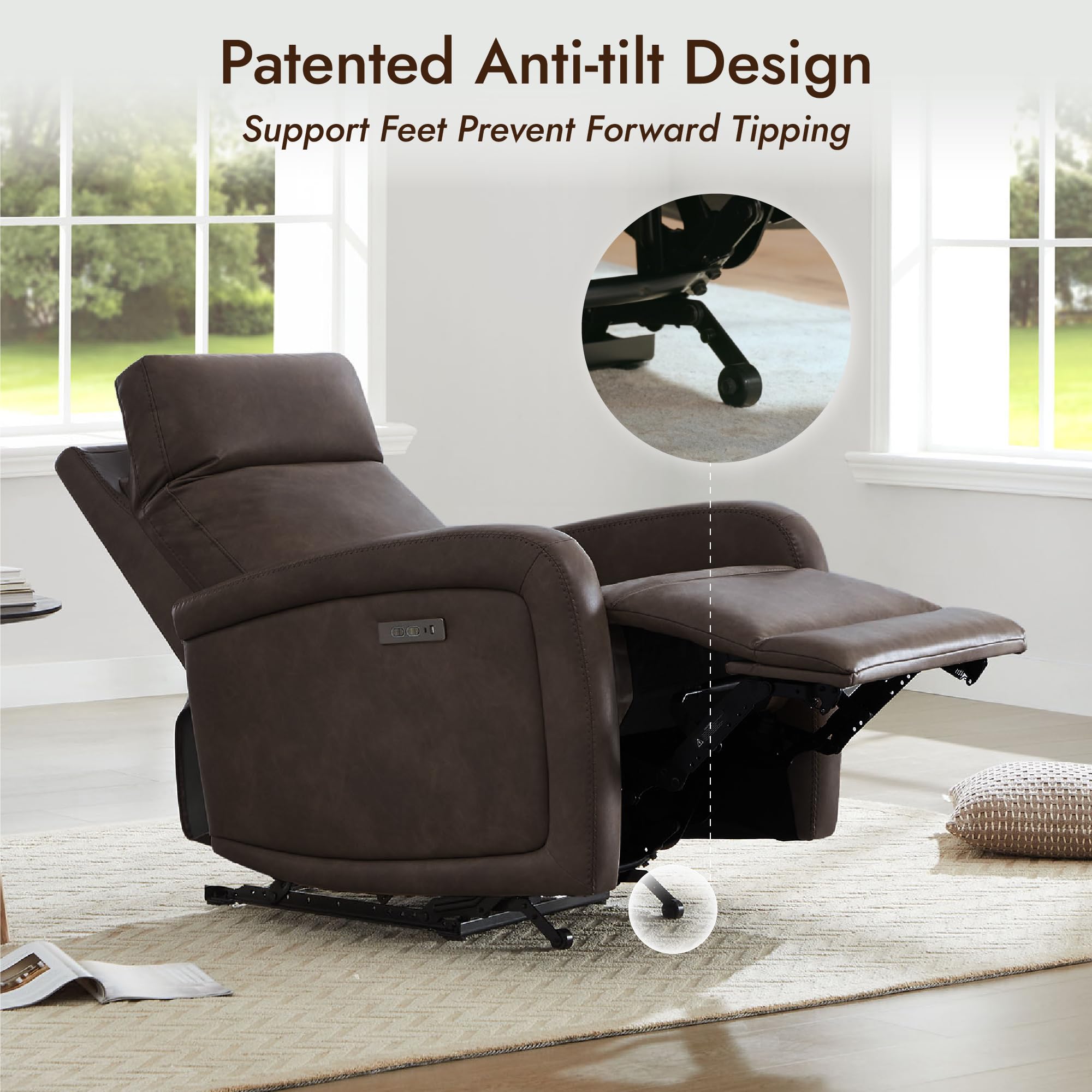 Watson & Whitely Silla reclinable eléctrica, sofá reclinable de pared cero con reposacabezas eléctrico cargador tipo C, pequeño sillón reclinable de piel sintética para caravana, asiento de cine en