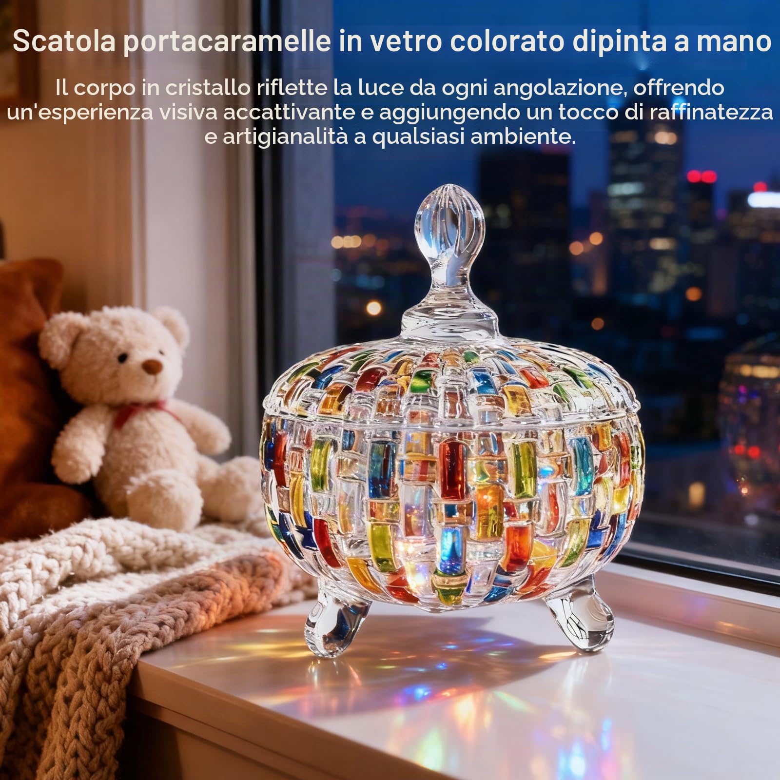 Barattolo di Caramelle, Barattoli di Caramelle in Vetro da 685 ml con Coperchio Scatola per Zucchero in Vetro Intrecciato Colorato Dipinto a Mano per Feste Matrimoni Compleanni Natale Anniversari