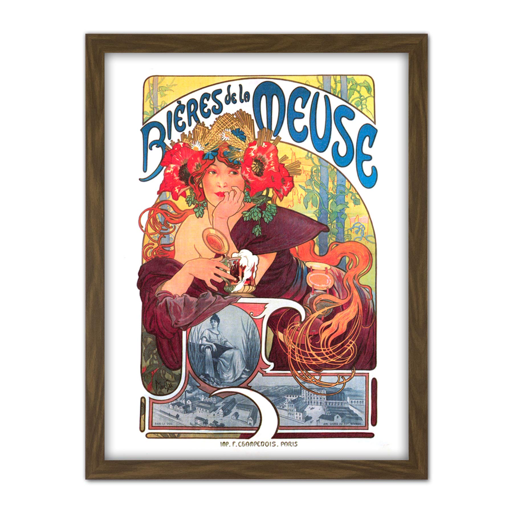 Mucha Beers Meuse Nouveau Advert Artwork Framed Wall Art Print 18X24 Inch