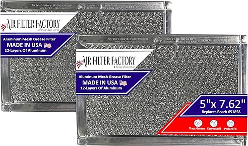 Filtro de grasa para microondas 651858 Reemplazo para Bosch 5 x 7.63 x 0.09 pulgadas, malla de aluminio de 12 capas, paquete de 2