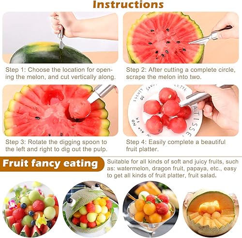 Miniatura 5 de Juego de 5 cucharas de decoración de dibujo culinario, cucharas de llovizna, pinzas de cocina y cuchara de melón, herramienta de chef profesional