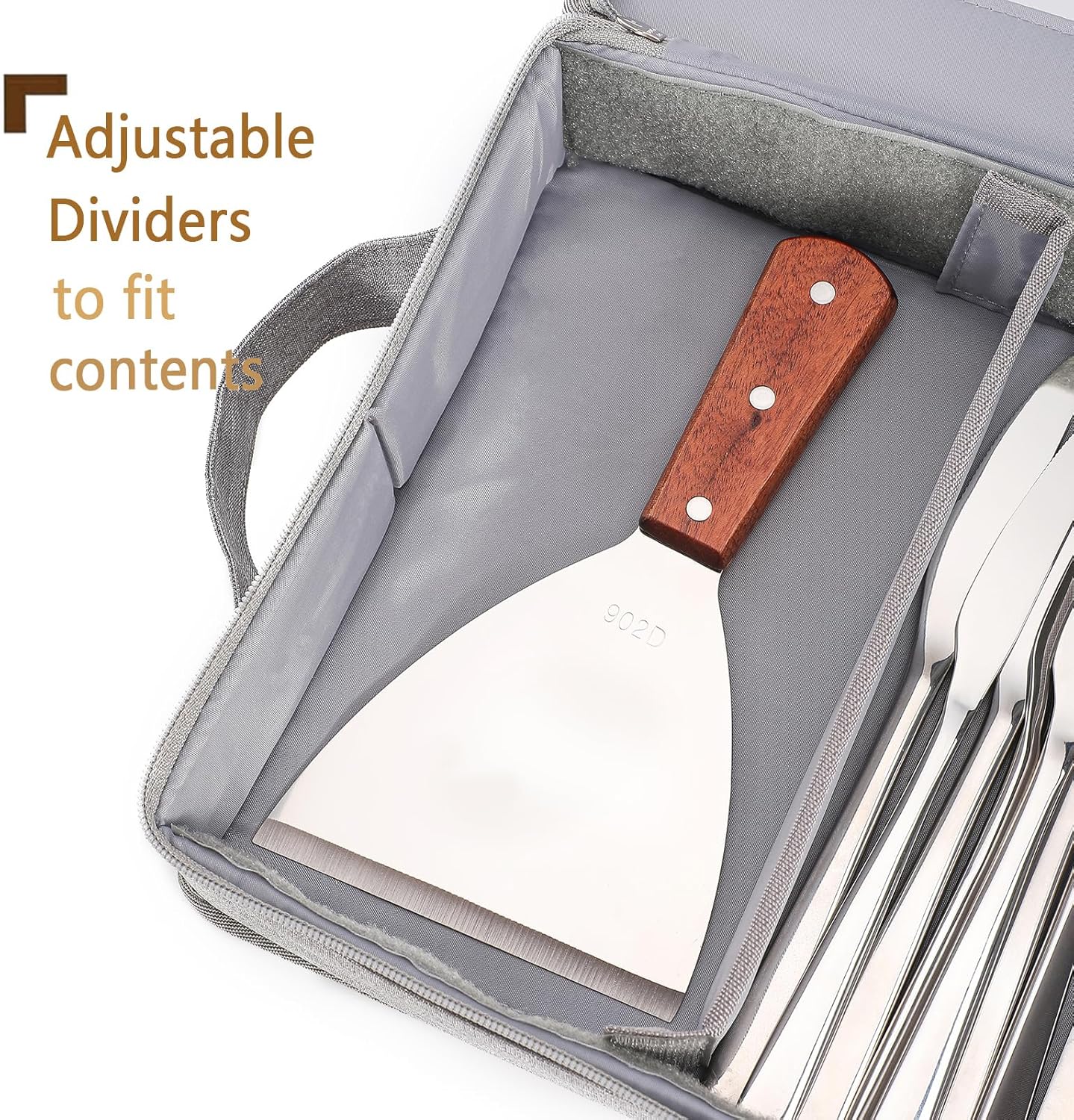 Joyfol Day Flatware Utensil Storage Case, Grey Silverware Storage Box Chest with Adjustable Dividers, Removable Cutlery Storage Holder with Zipper Lid for Organizing Spoon/Flatware/Knives