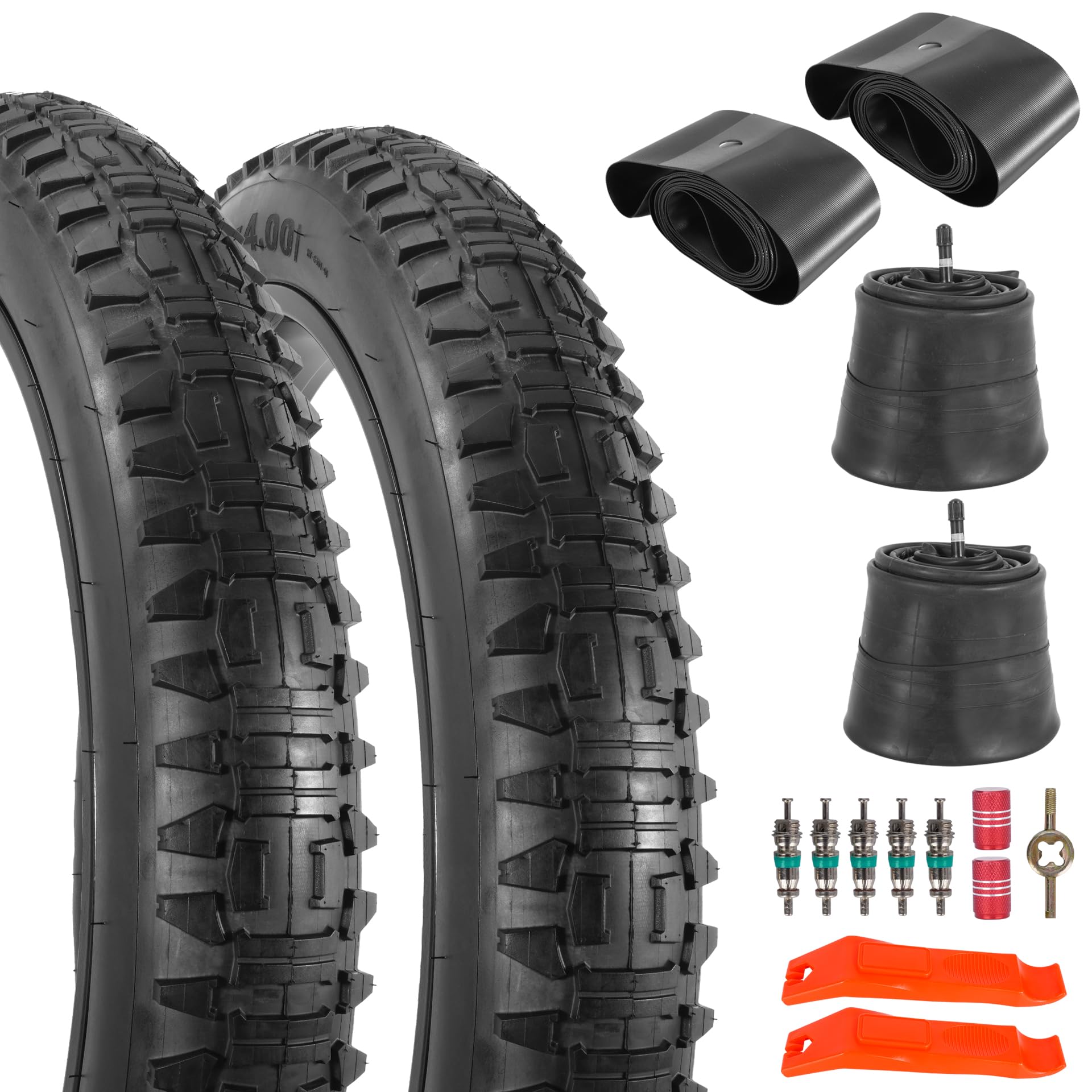 Pneu et Chambre à air Fat 26x4.0 pour vélo électrique - Lot de 2 - Noir