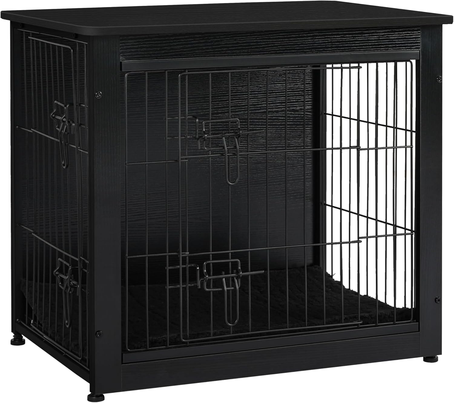 DWANTON Dog Crate Furniture with Cushion, Wooden Kennel Table with Double Doors, Indoor Dog House, Small/Medium/Large Size, 27.2" L, Black 27.2"L x 20.1"W x 23.6"H Black