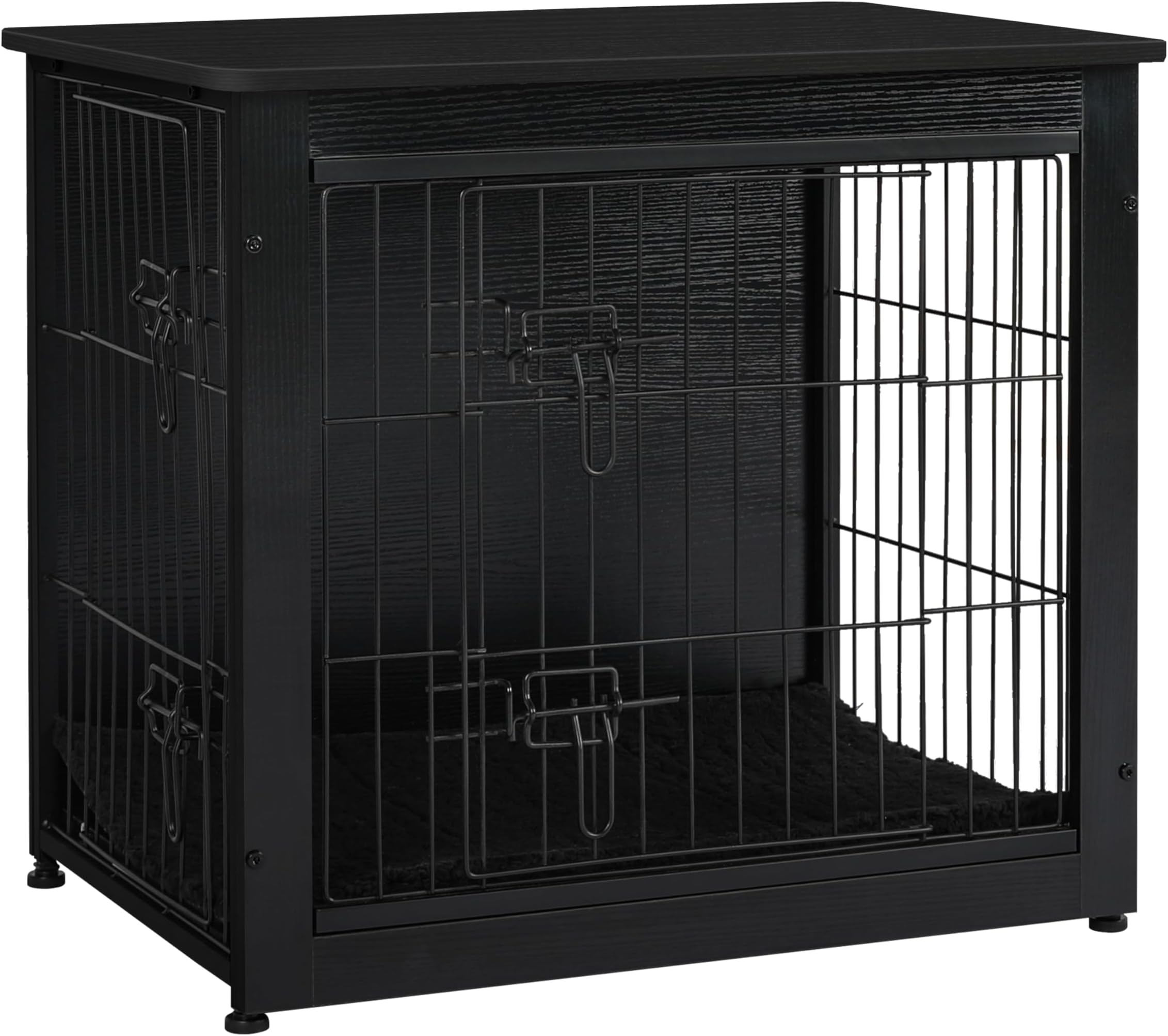 DWANTON 犬用クレート 家具 クッション付き 木製 犬小屋 テーブル ダブルドア 屋内 ドッグハウス S/M/L 27.2インチ ブラック