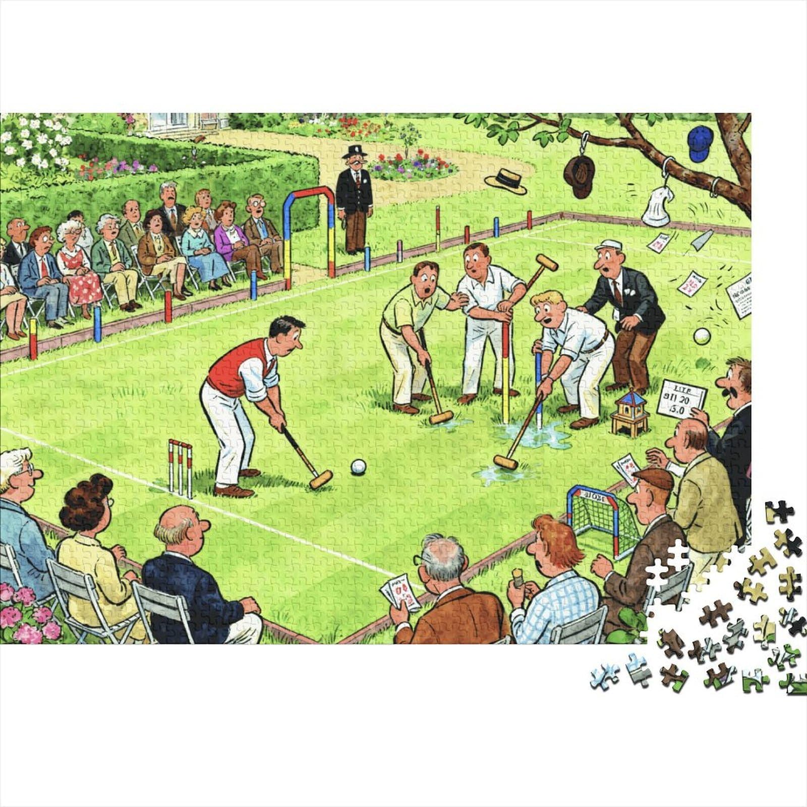 Croquet Garden Tournament Chaos Wooden Jigsaw Puzzle Waterproof 1000 Piece Puzzles for Adults Gifts Impossible Home Decoration