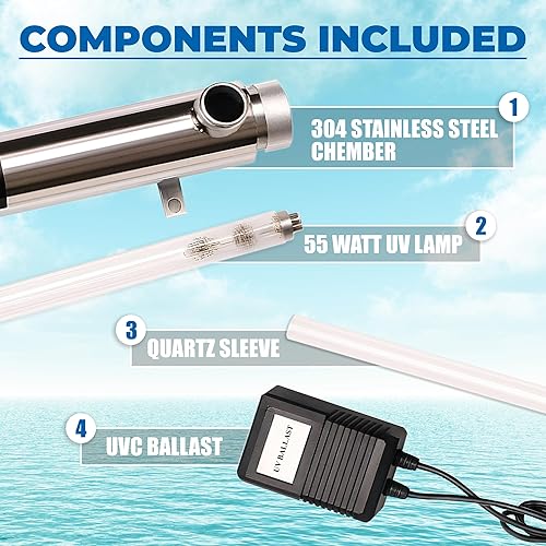 Miniatura 3 de Ozmosis Filtro purificador de agua ultravioleta para toda la casa, 55 W, unidad UV de acero inoxidable de 120 V, entrada/salida MNPT de 1/2 pulgada,