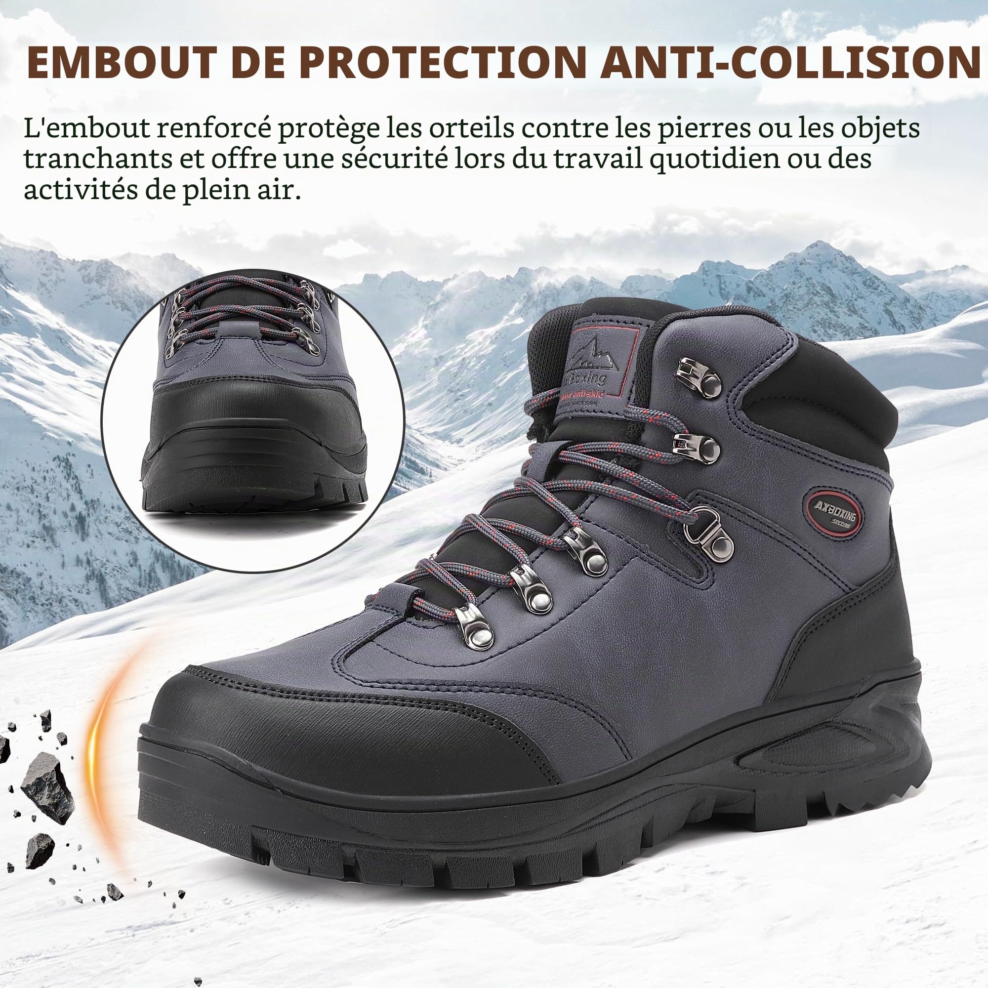 AX BOXING Chaussures Homme Hiver Chaussure Randonnée Fourrure Chaud Bottine Antidérapantes Bottes de Neige Outdoor Marche Trekking Taille 41-46 EU