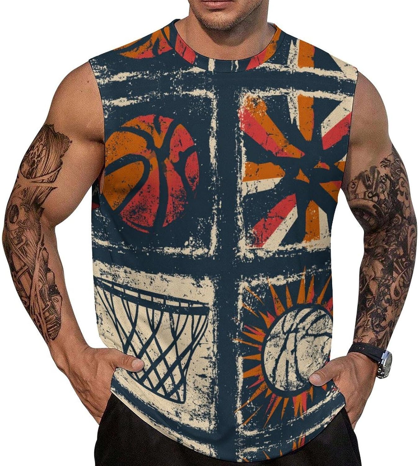 Basketball and NetMen's Sleeveless Crew Neck Knit Top, Soft Faux Cotton Everyday Casual Basic Blouse