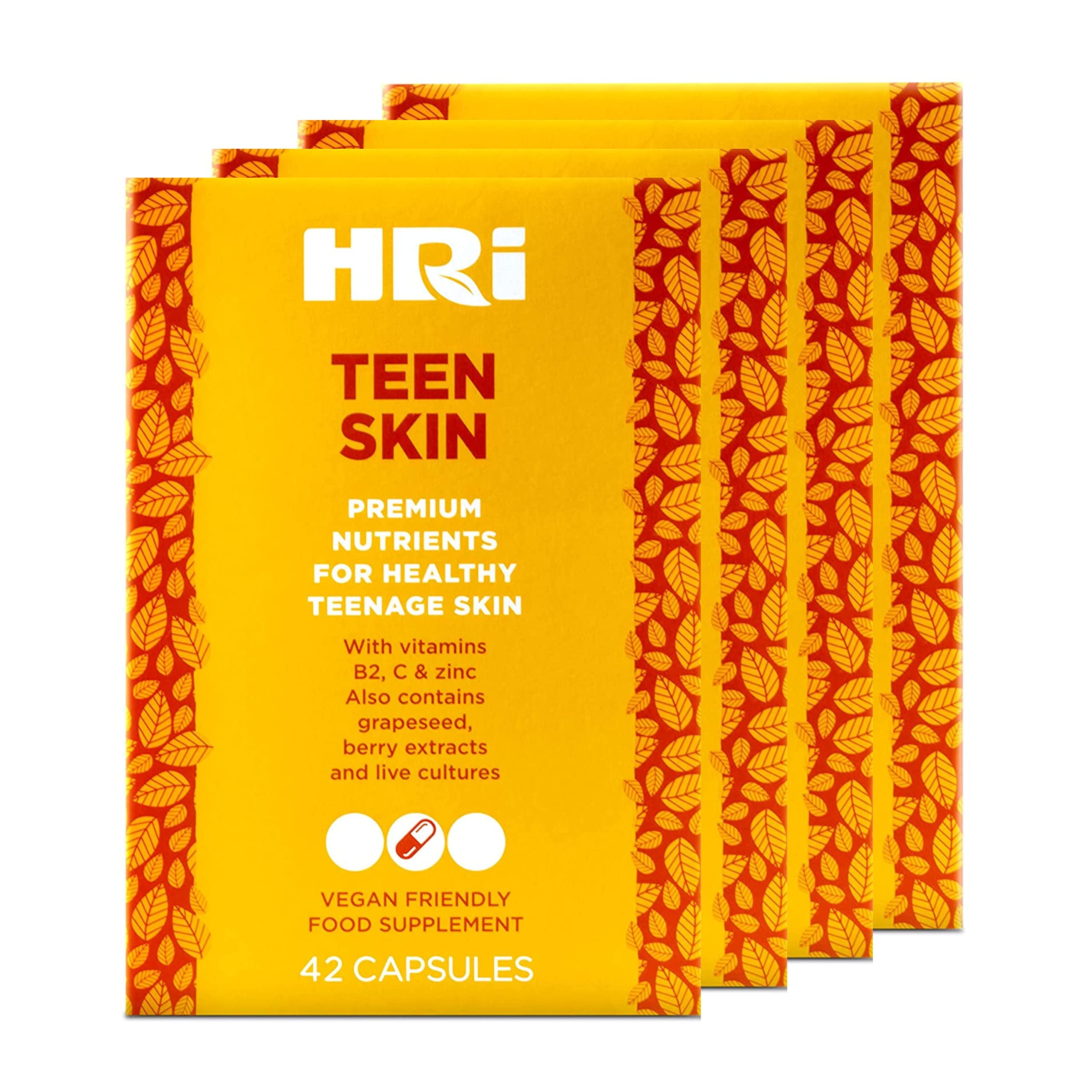 HRI Teen Skin Multivitamin Supplement - Multivitamins for Kids 12-18 Years - Aids Health and Well Being of Children. Healthy Immune System, Gut, Skin Care for Teenage Girls and Boys. 168 VeganCapsules