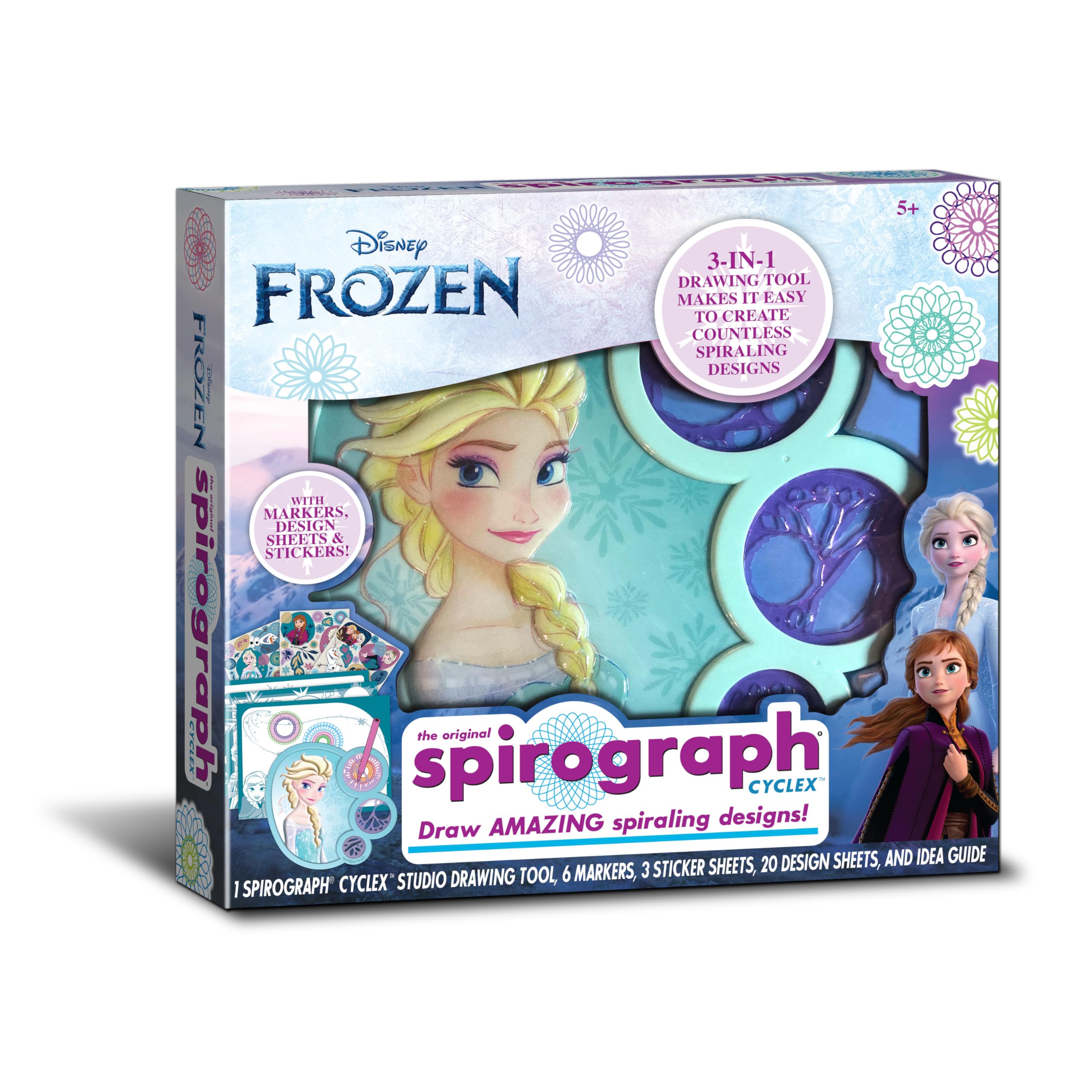 Spirograph Cyclex Set – Drawing Kit, Arts and Crafts, Frozen Toys, Spiral Art, Markers, Stickers, Design Sheet Included, Ages 5+