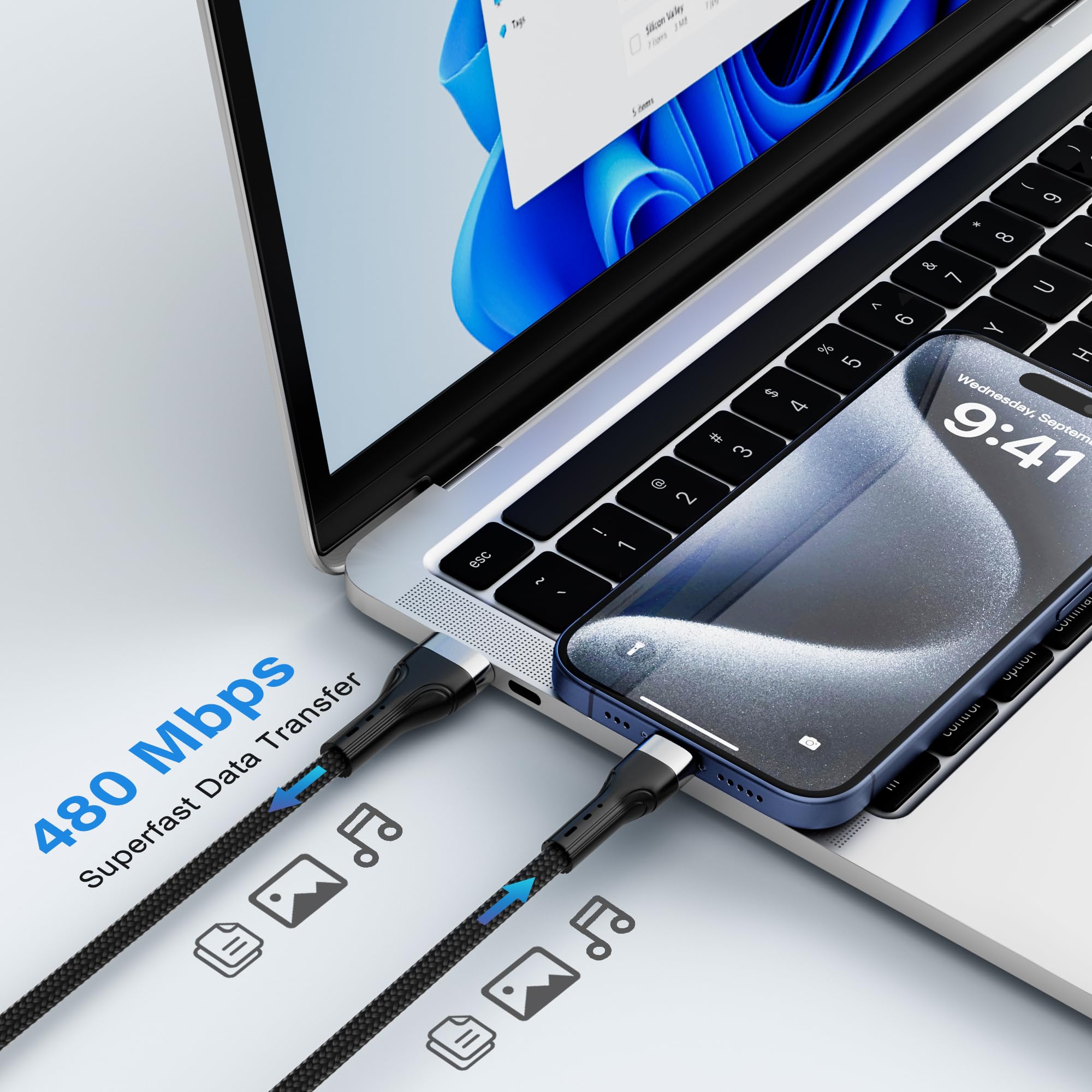 Conable Cavo da USB A a USB C (1,2 m, confezione da 20), confezione multipla in nylon da A a C, ricarica rapida 3A per iPhone 15/15 Pro/15 Plus/15 Pro Max, iPad Mini/Air/Pro, Galaxy S23, LG, nero