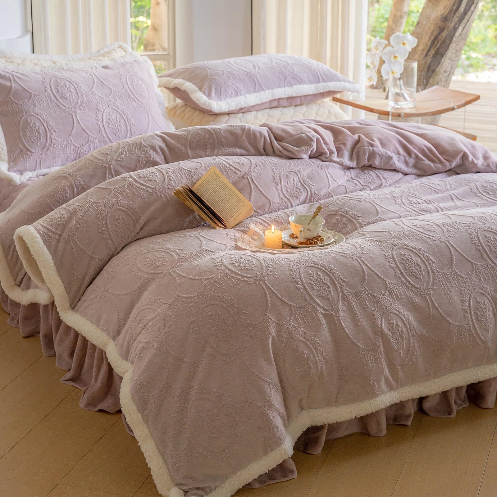 Parure de lit velours de lait douce et respirante avec housse de couette drap et taies pour lit double