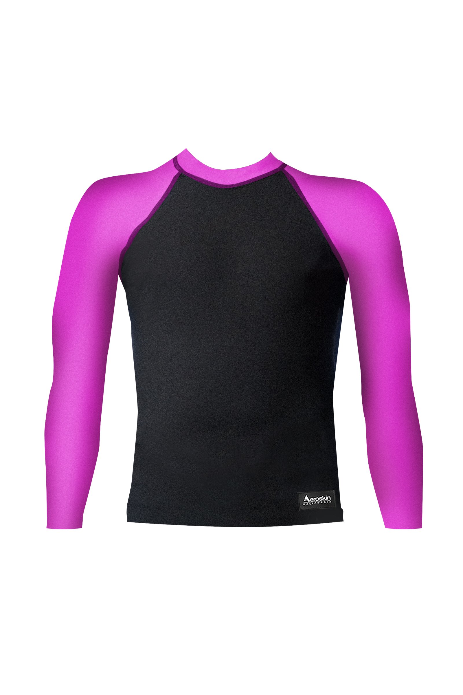 Aeroskin Raglan Long Sleeve Shirt with Color Accent and Fuzzy Collar (Black/Fuchsia, XXX-Large)